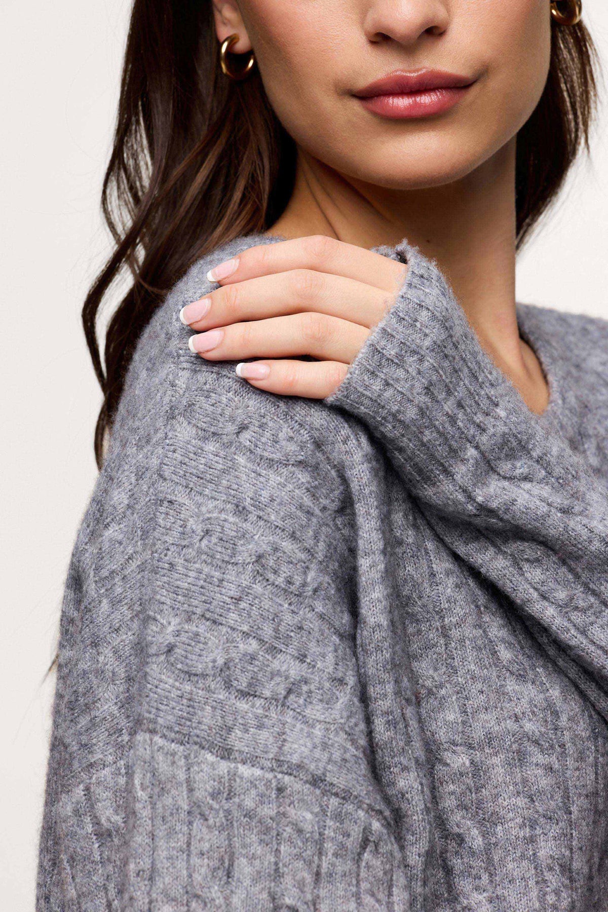 Color:Charcoal | nuuds cable crewneck sweater – women’s cable knit sweater cozy knitwear long sleeve
