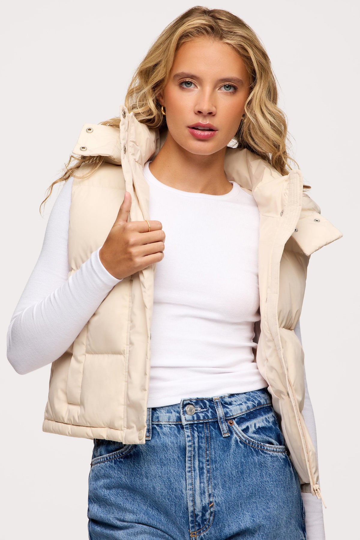 Color:Bone | nuuds peak puffer vest – lightweight puffer vest women insulated vest cozy layering outerwear