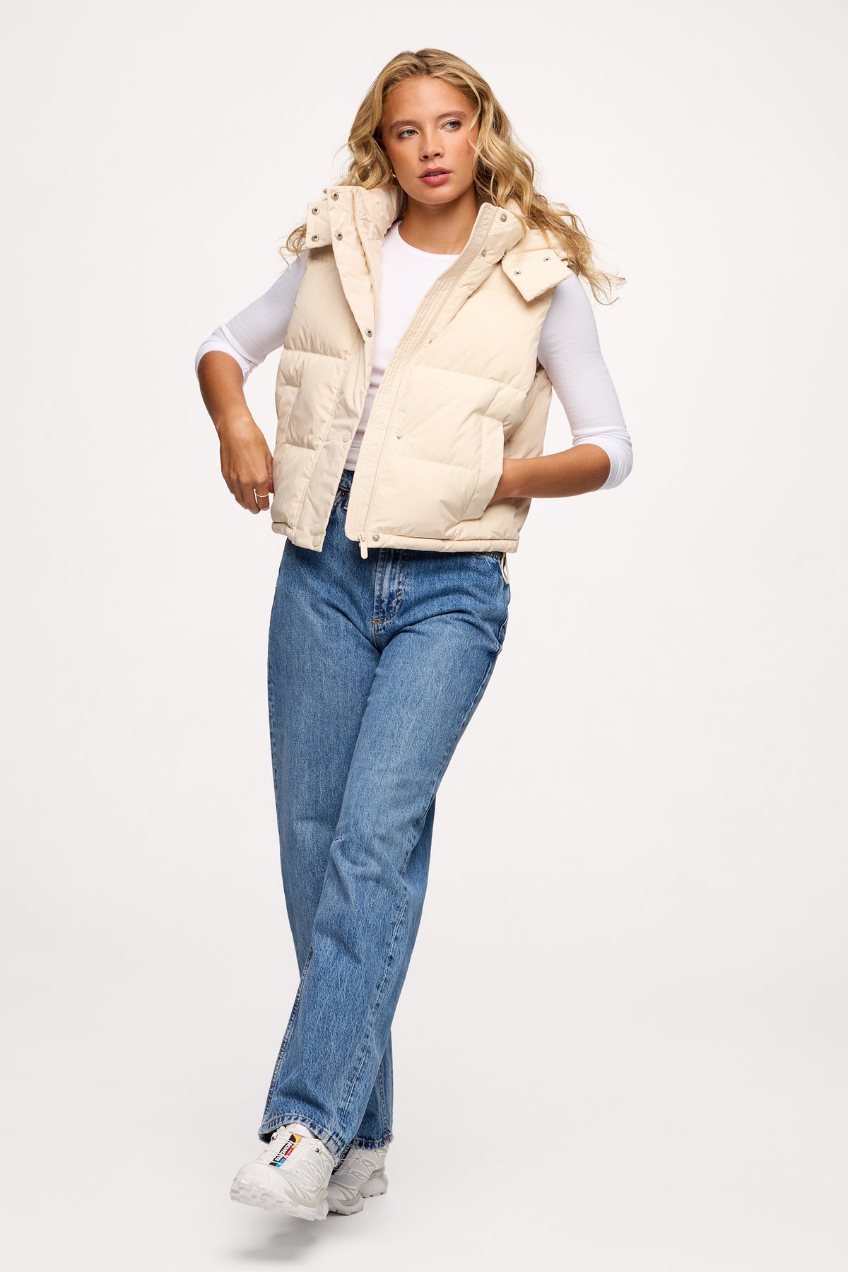 Color:Bone | nuuds peak puffer vest – lightweight puffer vest women insulated vest cozy layering outerwear