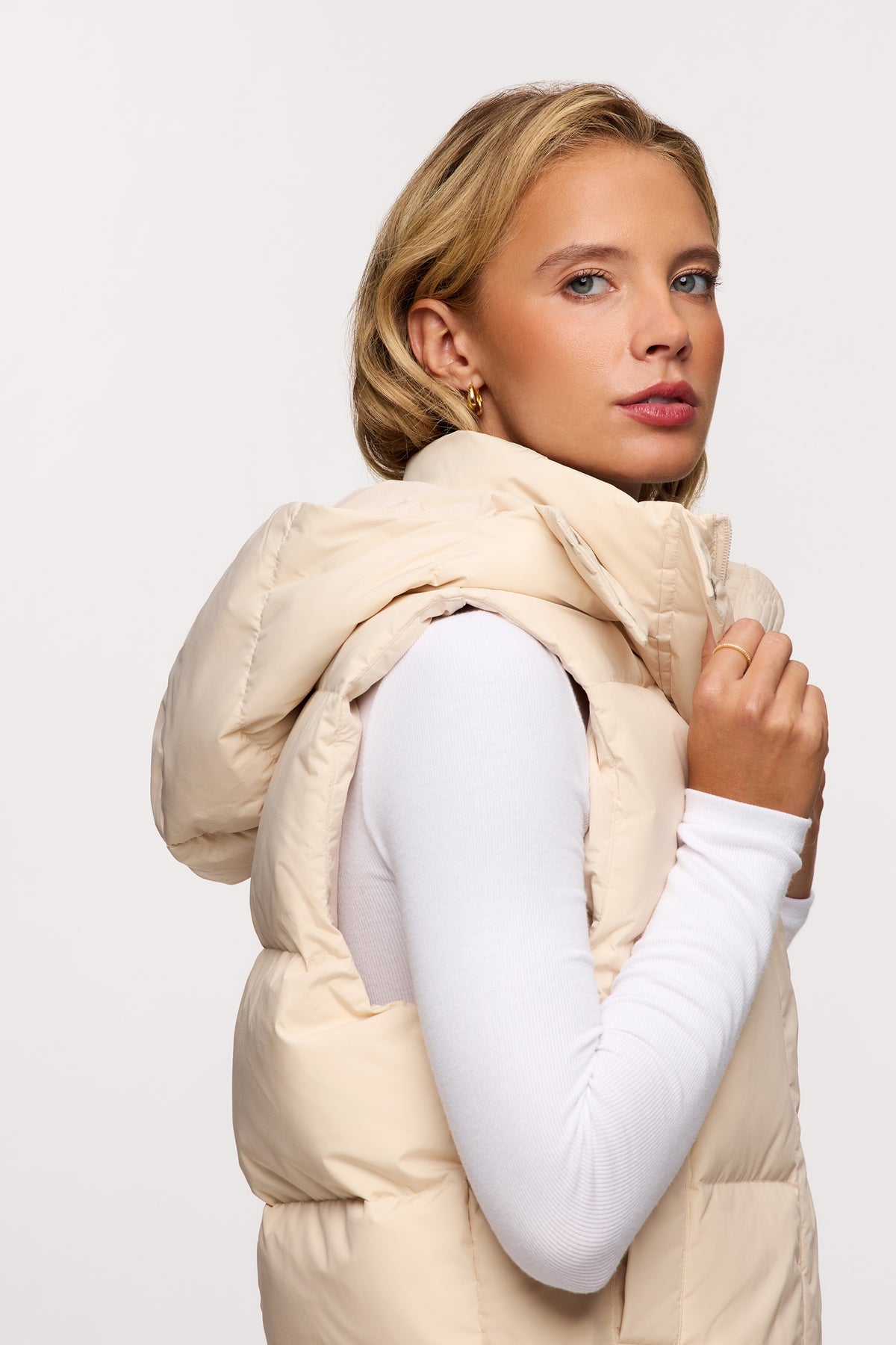 Color:Bone | nuuds peak puffer vest – lightweight puffer vest women insulated vest cozy layering outerwear