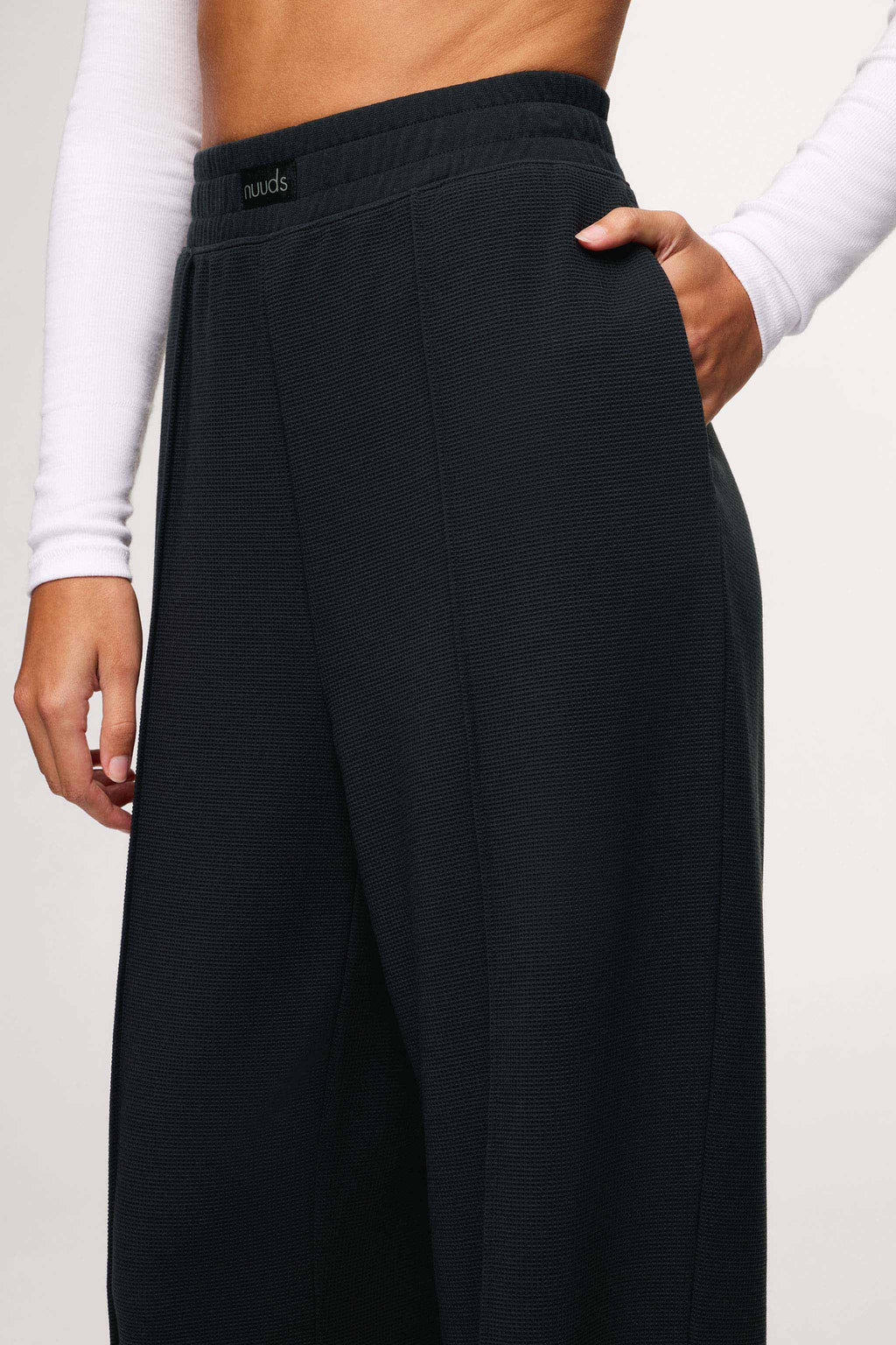 Color:Black | nuuds performance waffle wide leg pant wide leg sweatpants casual pants for women comfort pants