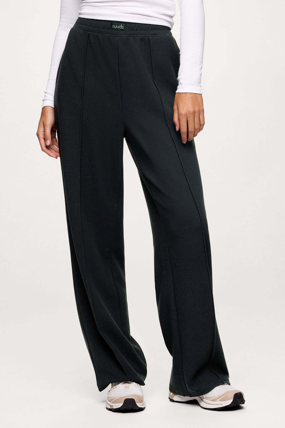 Color:Black | nuuds performance waffle wide leg pant wide leg sweatpants casual pants for women comfort pants