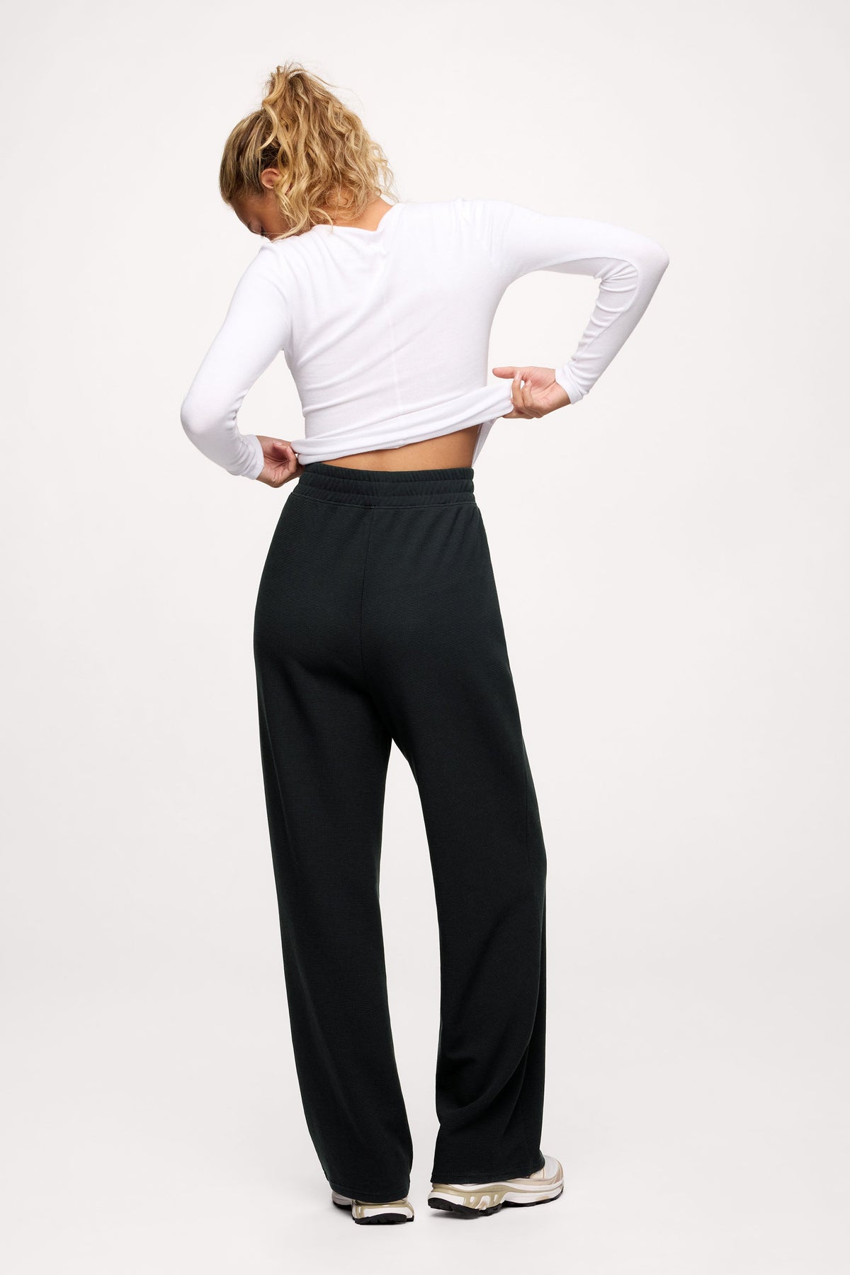 Color:Black | nuuds performance waffle wide leg pant wide leg sweatpants casual pants for women comfort pants