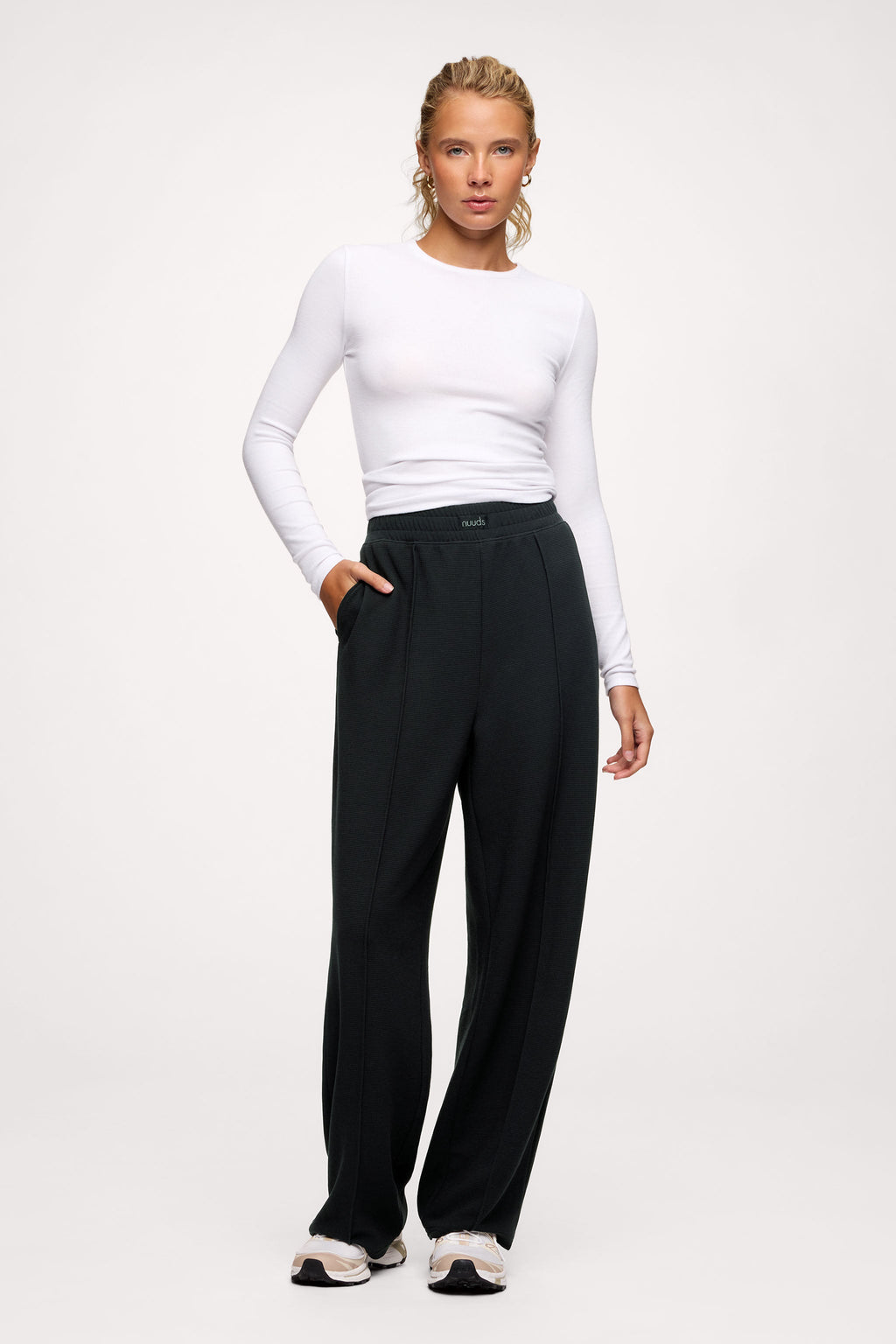 Color:Black | nuuds performance waffle wide leg pant wide leg sweatpants casual pants for women comfort pants