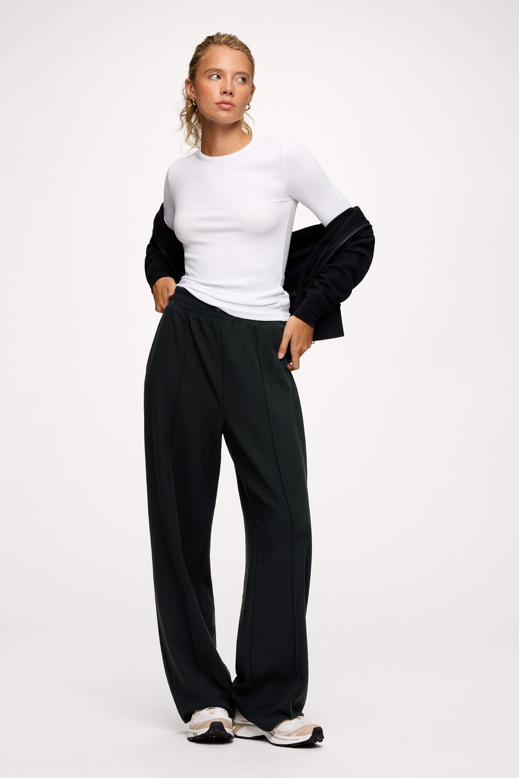 Color:Black | nuuds performance waffle wide leg pant wide leg sweatpants casual pants for women comfort pants