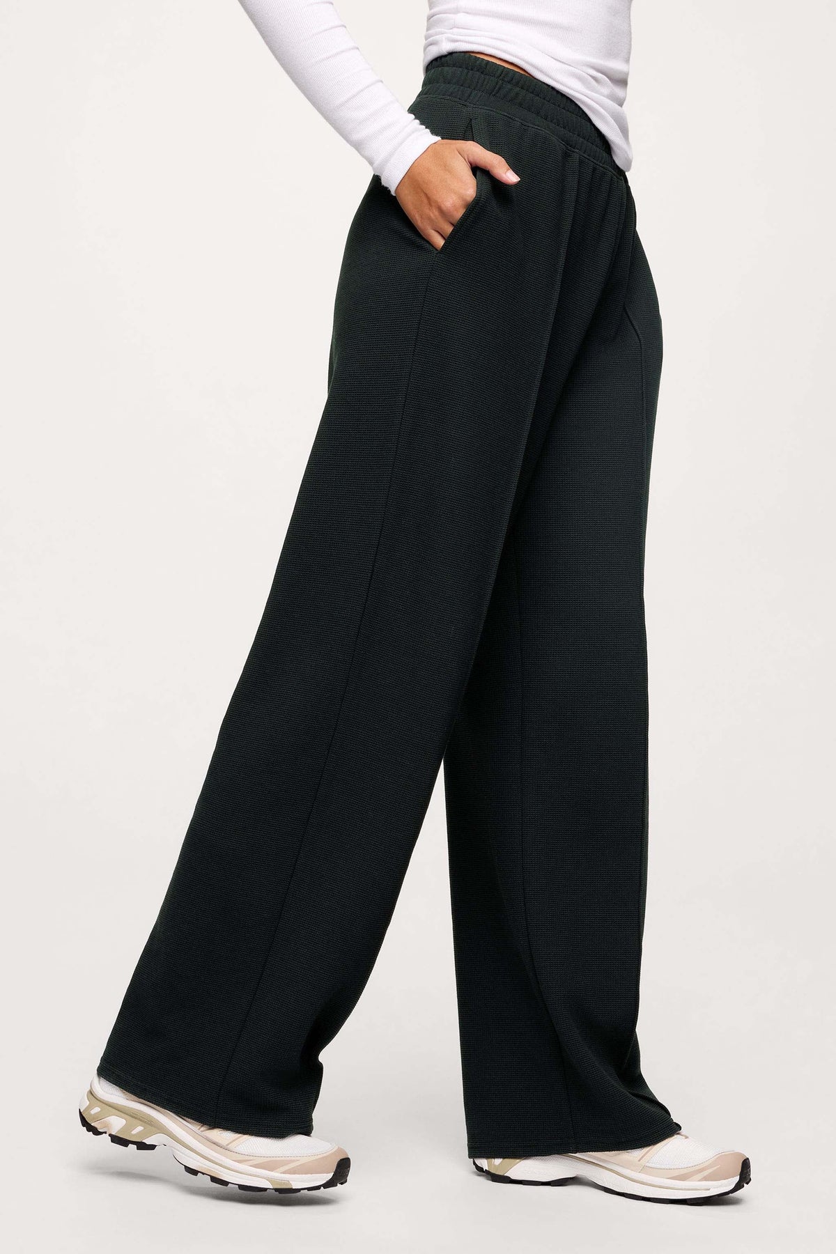 Color:Black | nuuds performance waffle wide leg pant wide leg sweatpants casual pants for women comfort pants