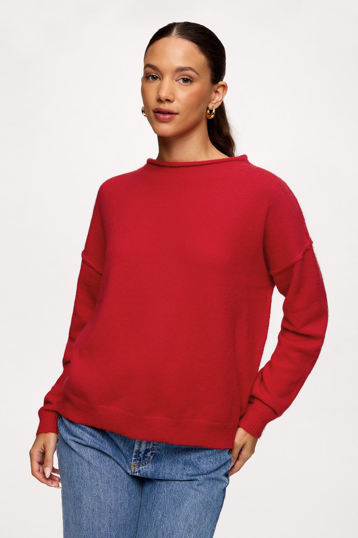Color:Chili | nuuds cozy knit mockneck sweater – womens sweater cozy sweater soft knitwear