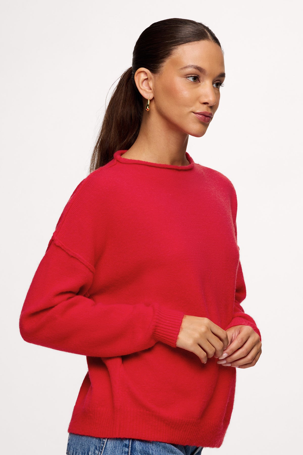 Color:Chili | nuuds cozy knit mockneck sweater – womens sweater cozy sweater soft knitwear