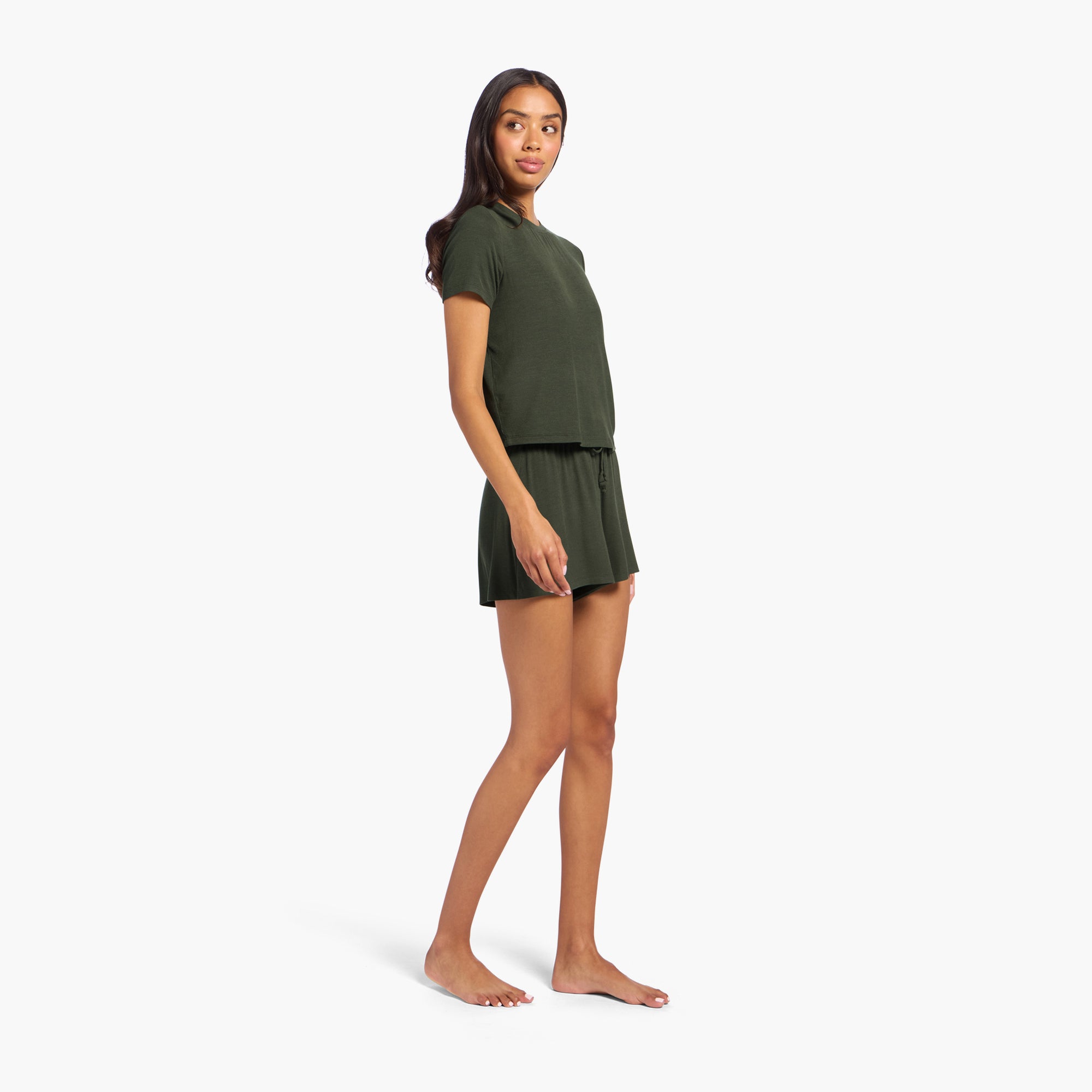Ribbed Pajama Short Set | Darkest Olive