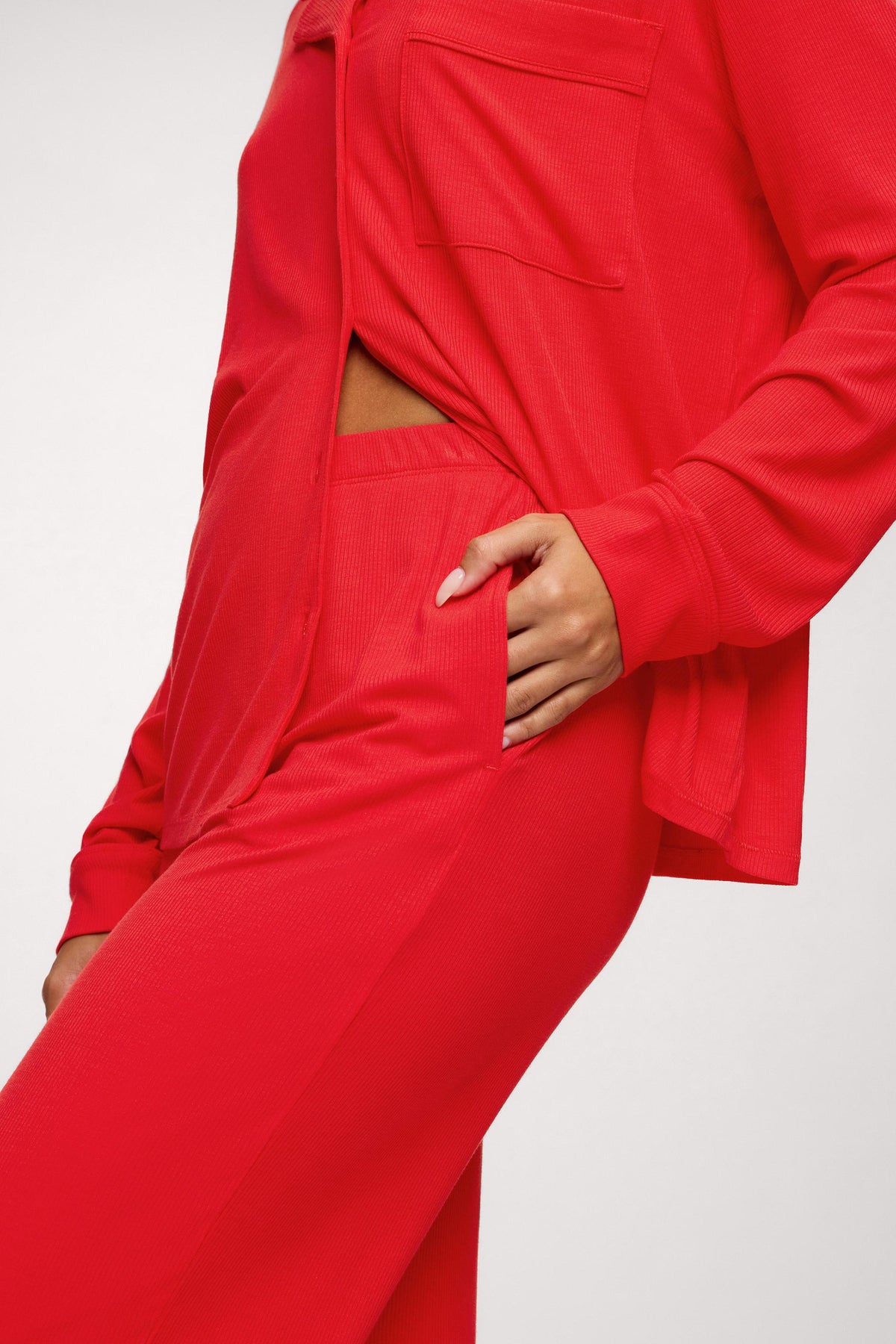 Color:Chili | Button Front Pajama Set