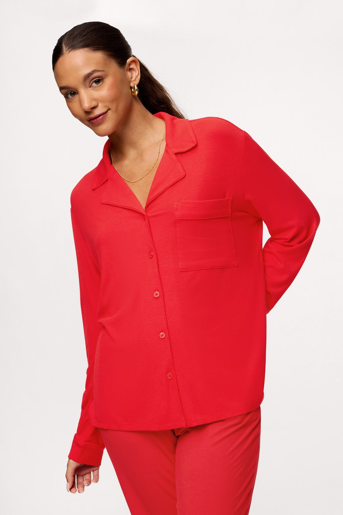Color:Chili | Button Front Pajama Set