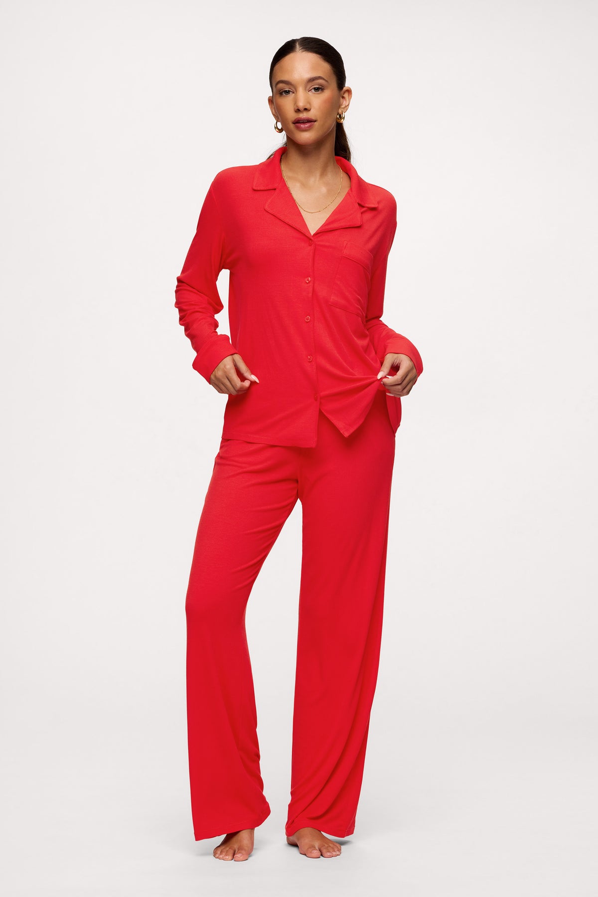 Color:Chili | Button Front Pajama Set