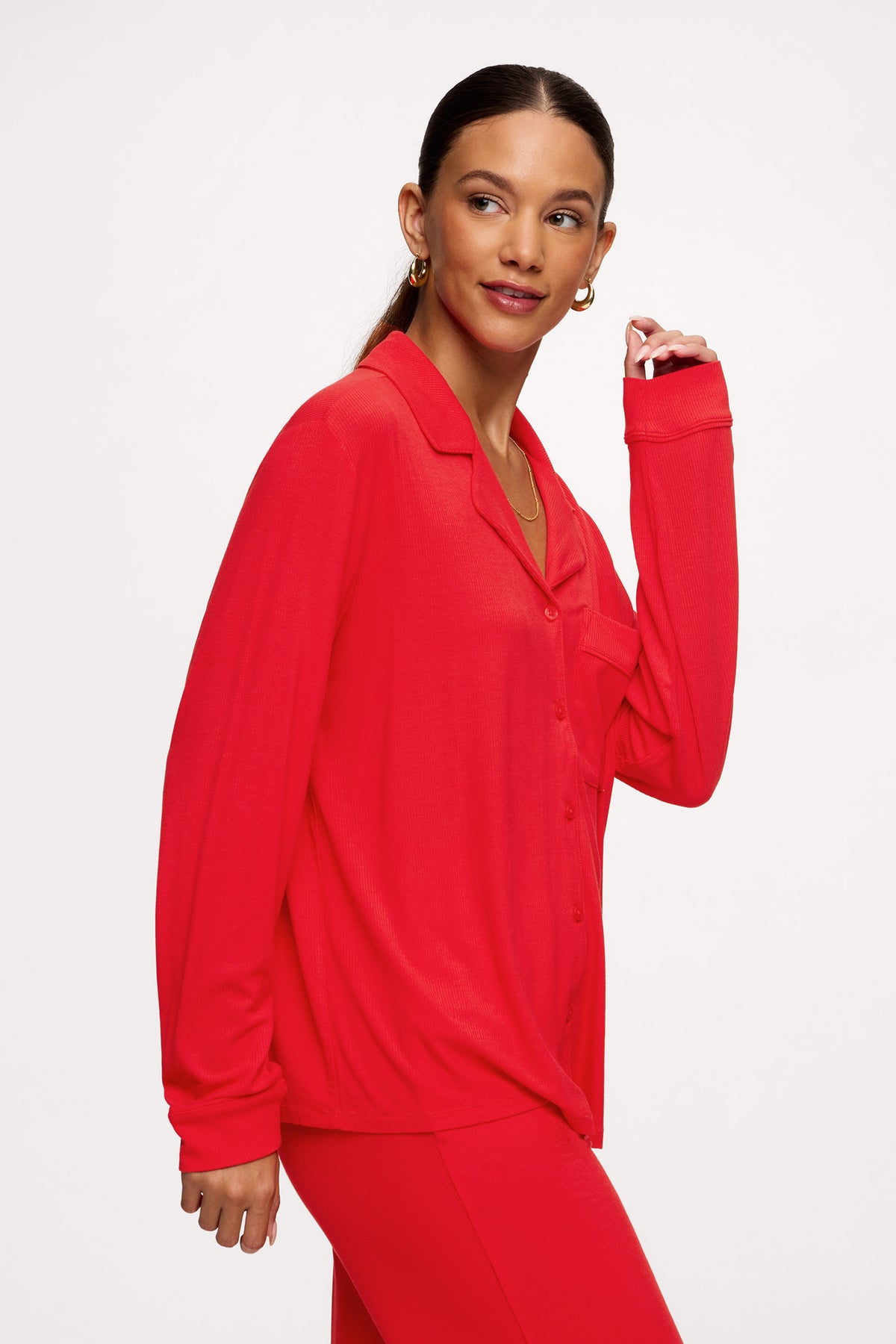 Color:Chili | Button Front Pajama Set