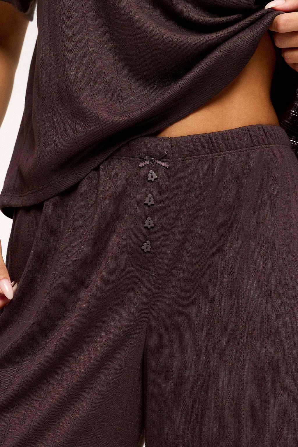 Tree Pointelle Pajama Set with Sleep Mask | Espresso