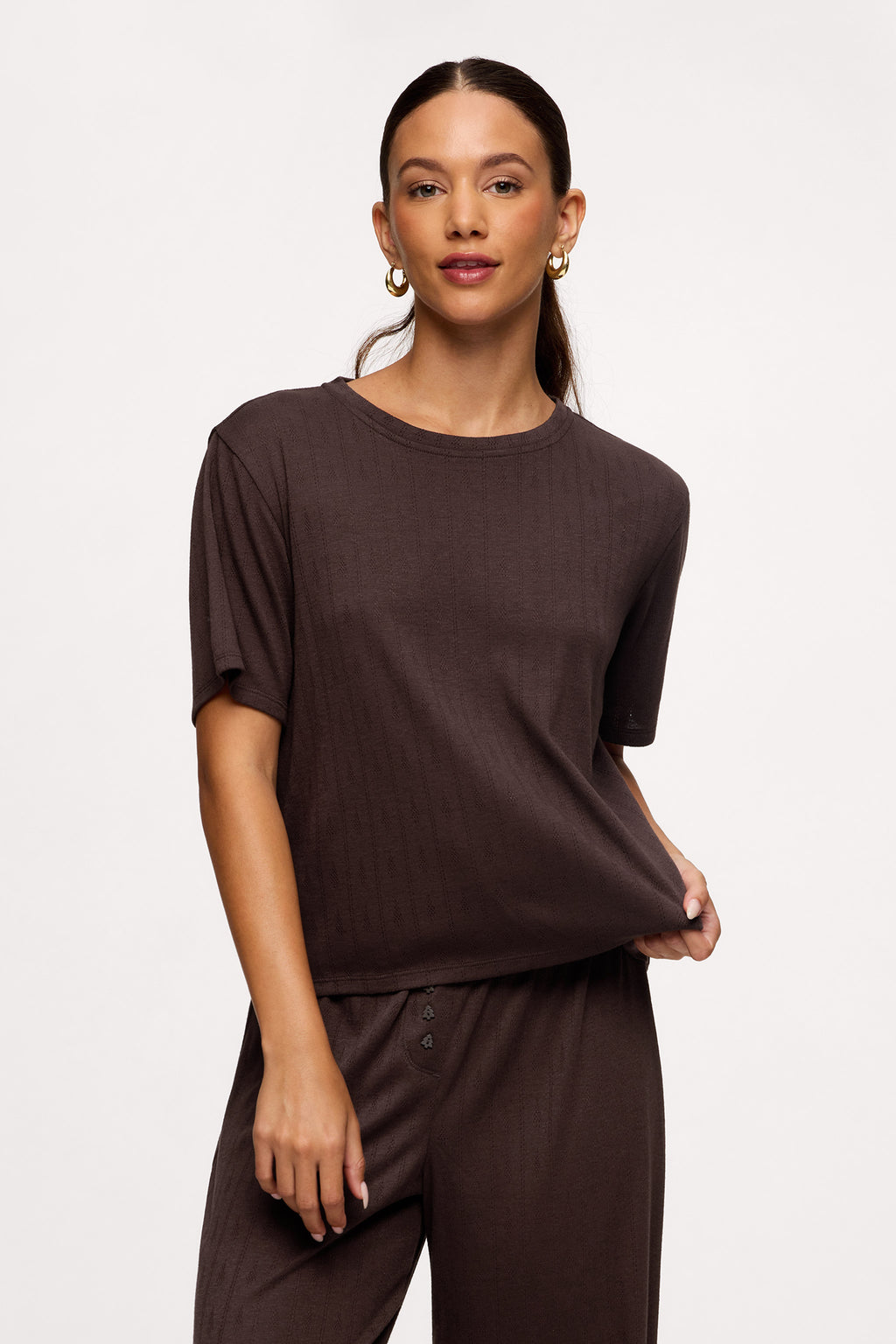 Tree Pointelle Pajama Set with Sleep Mask | Espresso