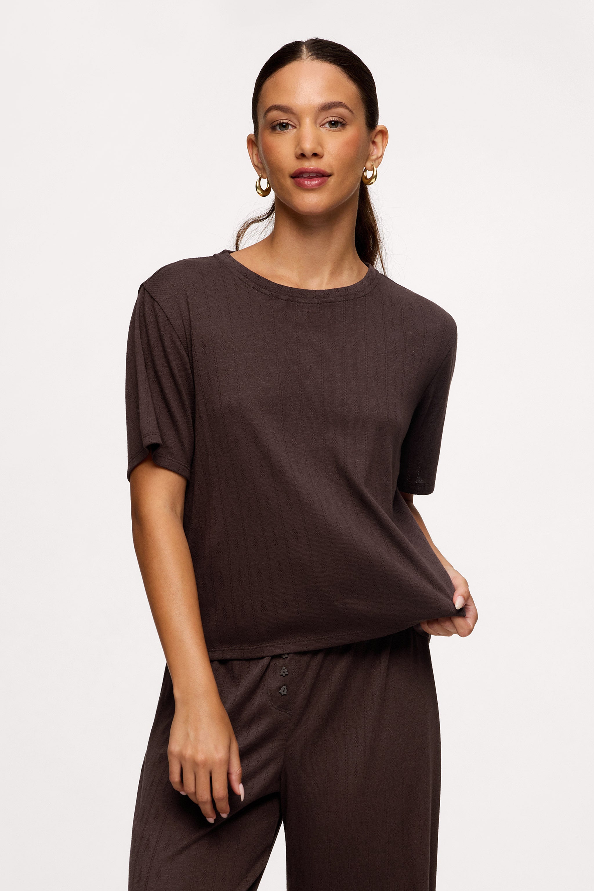 Tree Pointelle Pajama Set with Sleep Mask | Espresso