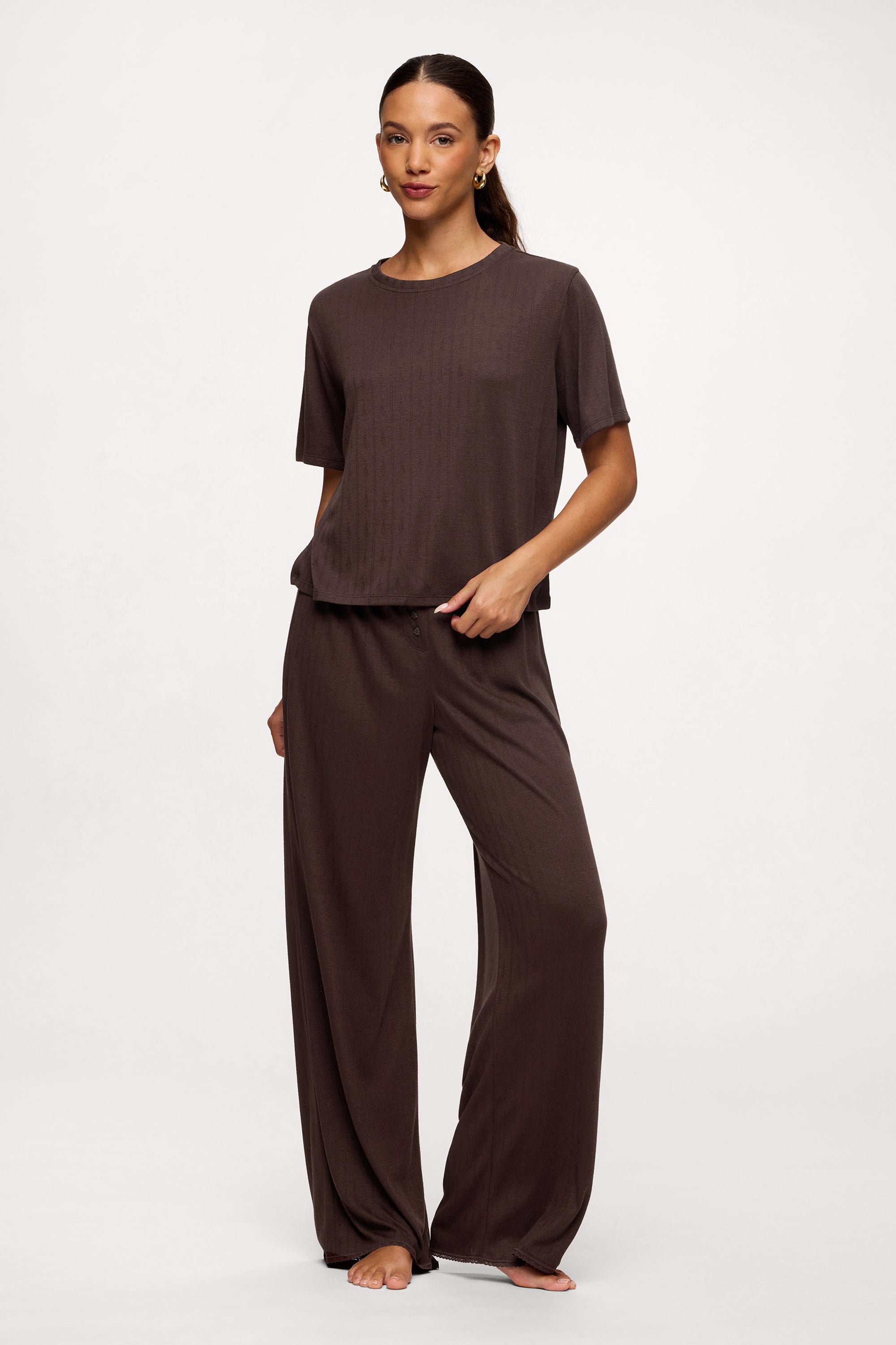 Tree Pointelle Pajama Set with Sleep Mask | Espresso