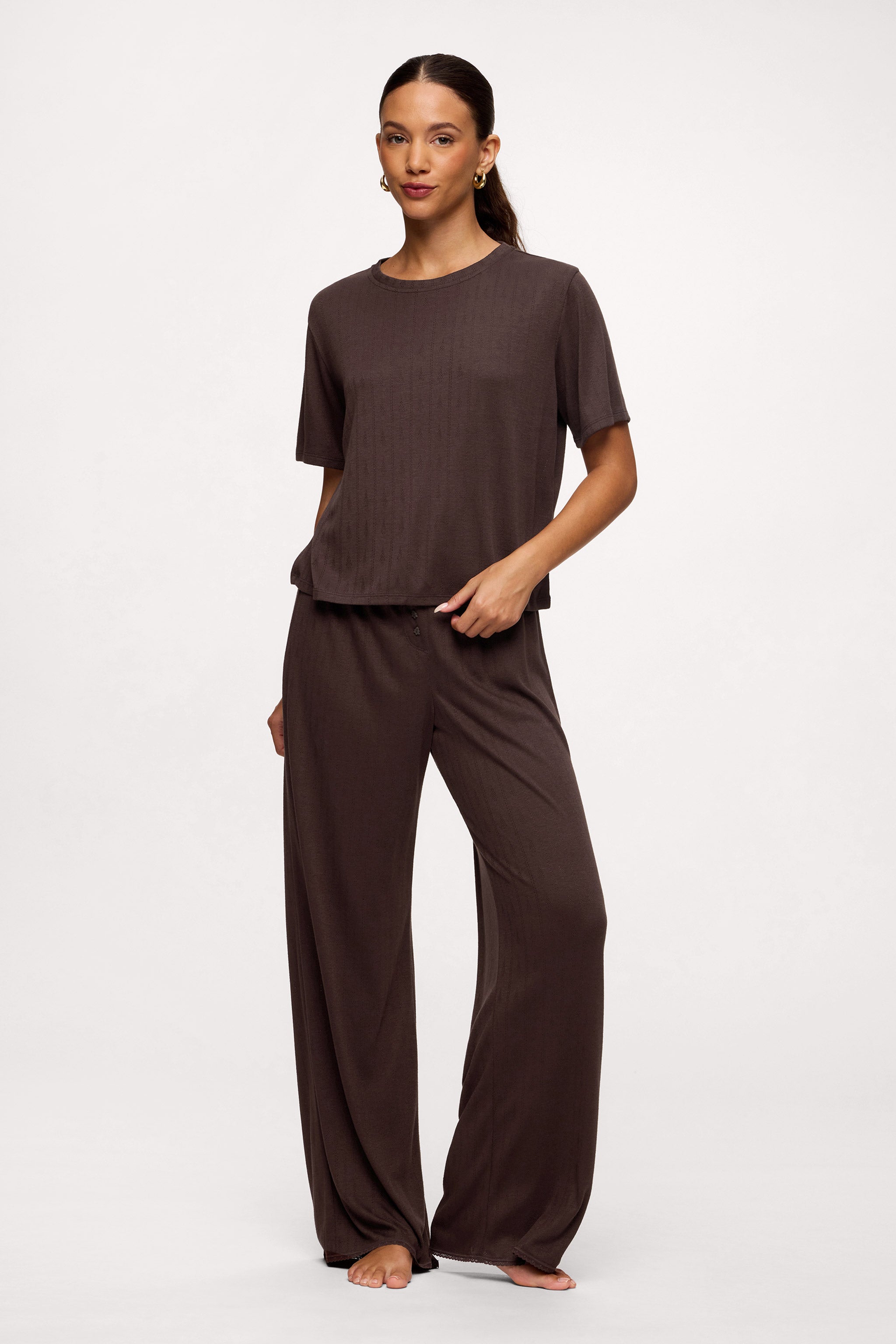 Tree Pointelle Pajama Set with Sleep Mask | Espresso