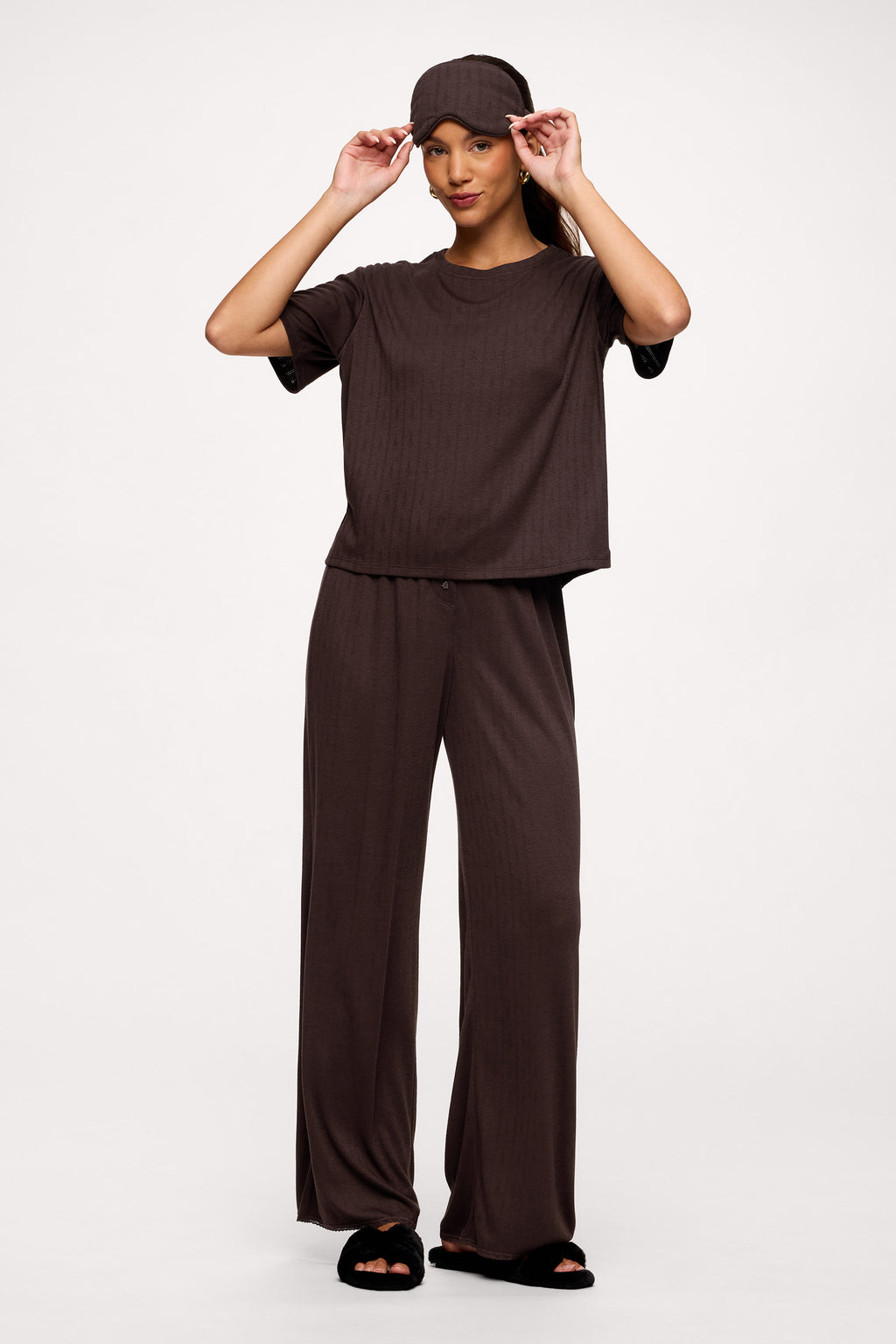 Tree Pointelle Pajama Set with Sleep Mask | Espresso