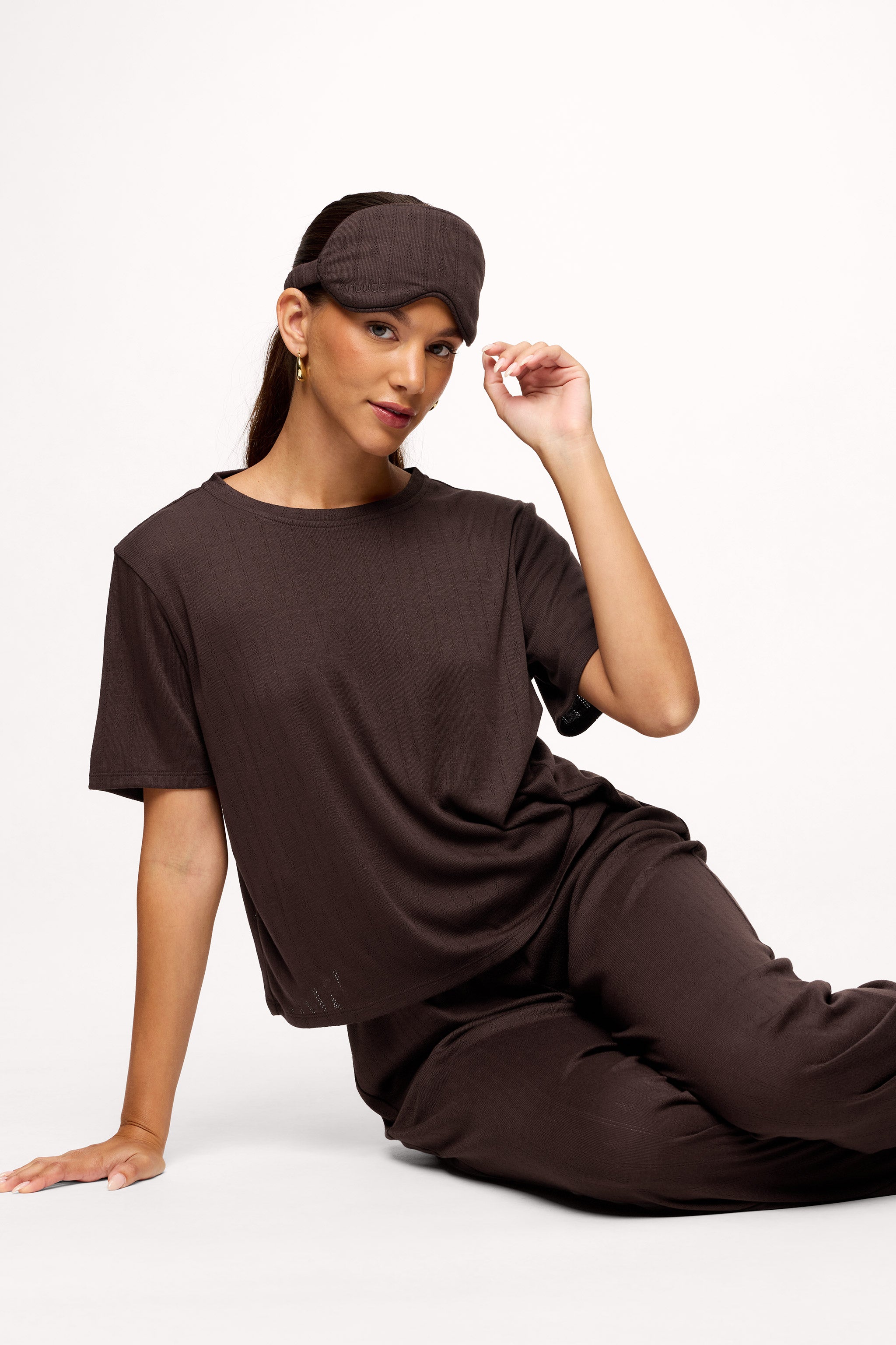 Tree Pointelle Pajama Set with Sleep Mask | Espresso