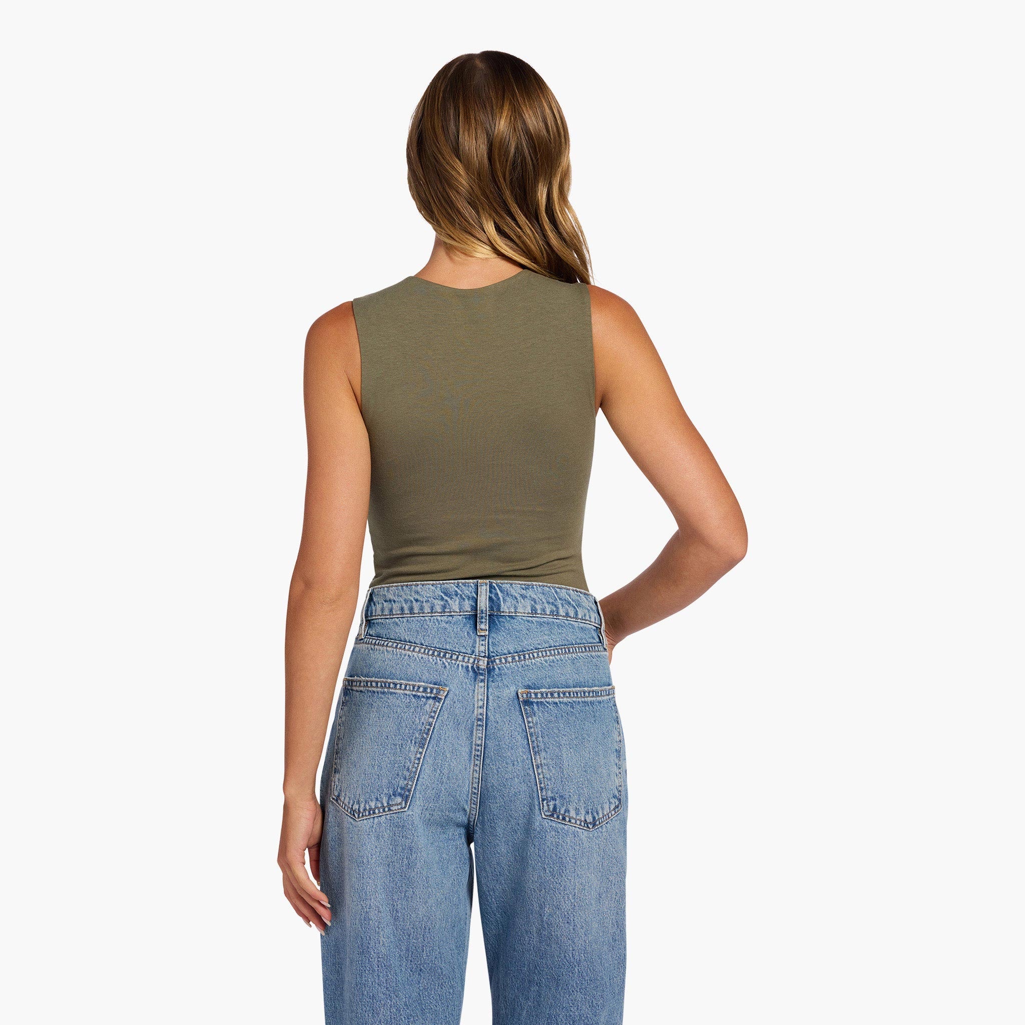 Cotton Stretch Classic Crewneck Tank Bodysuit | Olive