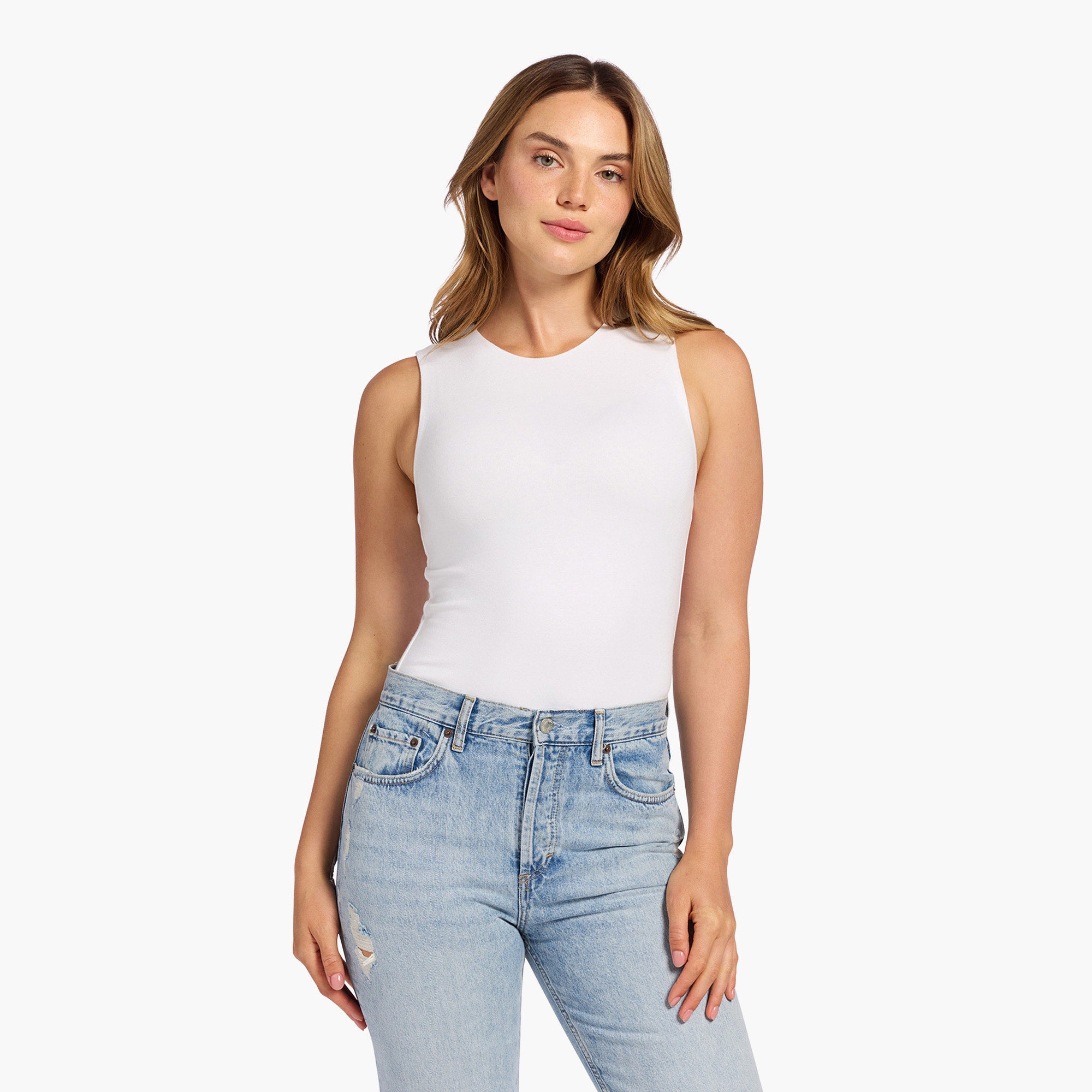 Cotton Stretch Classic Crewneck Tank Bodysuit