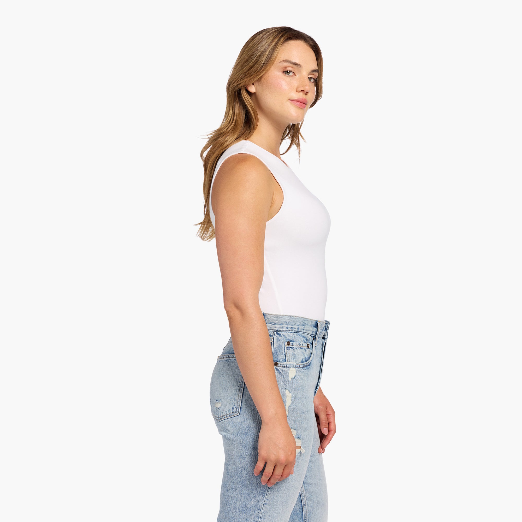 Cotton Stretch Classic Crewneck Tank Bodysuit