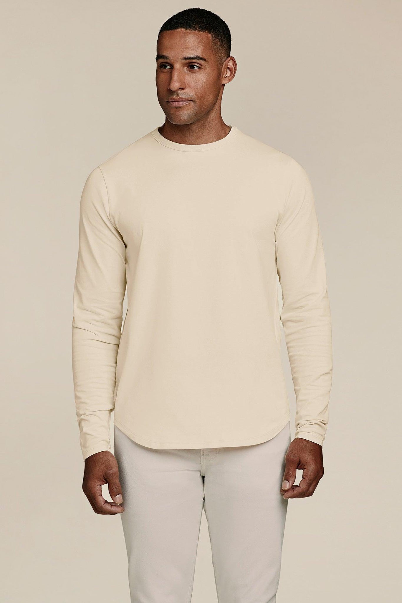 Men's Long Sleeve Curved Hem T-Shirt | Bone
