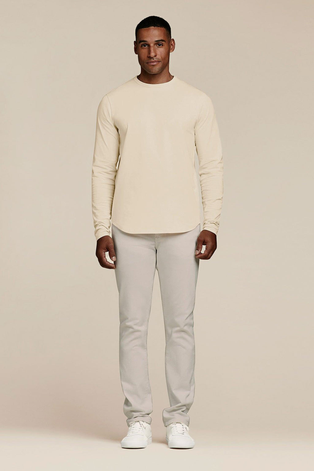 Men's Long Sleeve Curved Hem T-Shirt | Bone