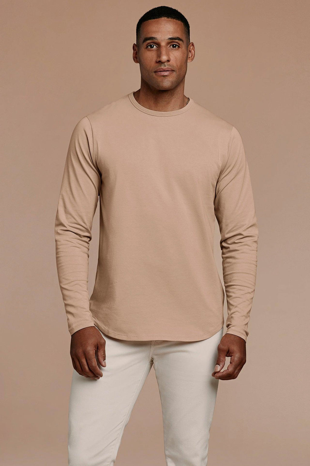 Men's Long Sleeve Curved Hem T-Shirt | Sand