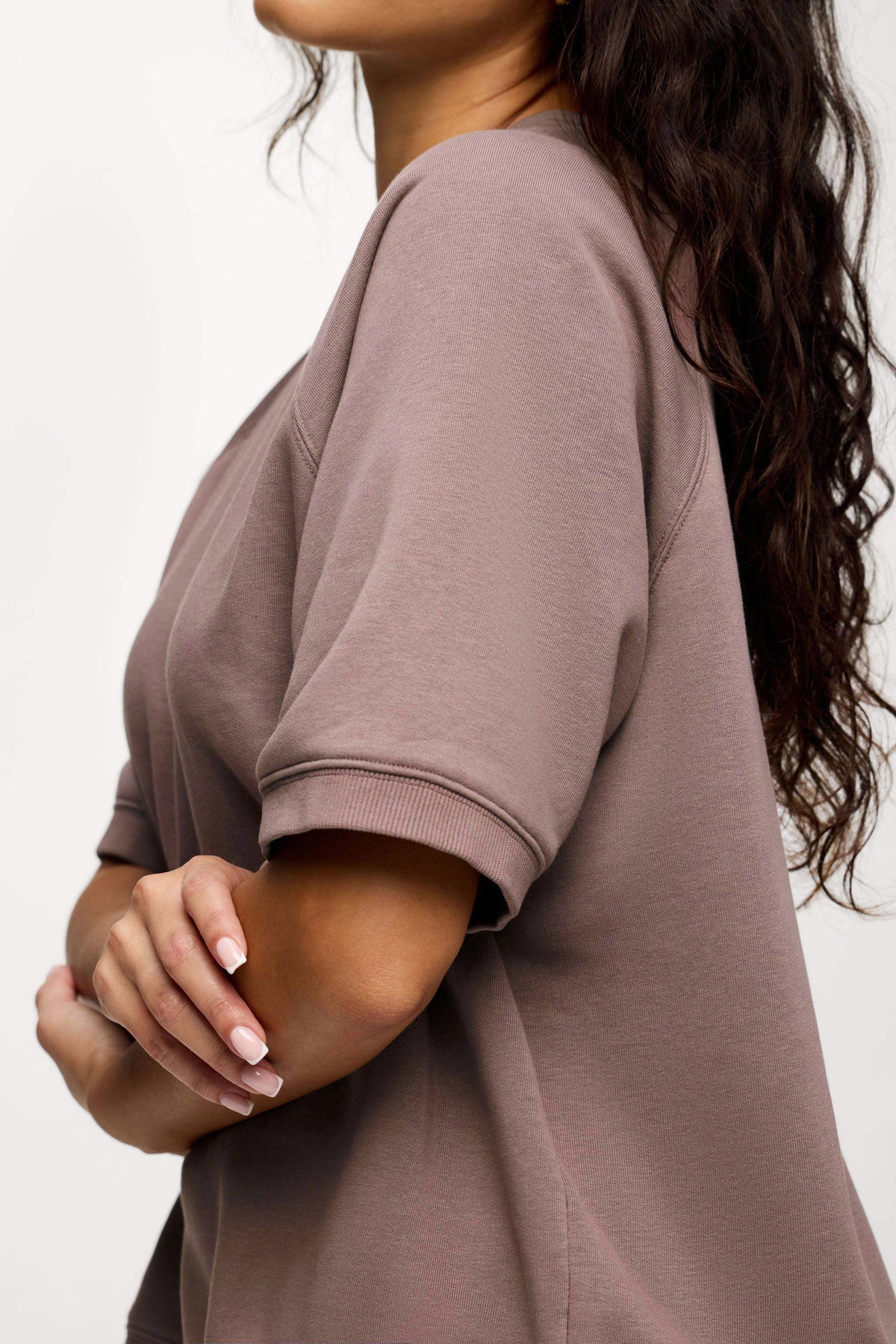 Color:Cocoa | French Terry Short Sleeve Sweatshirt