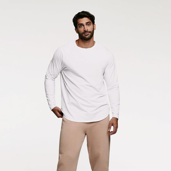 Long Sleeve Curved Hem T Shirt White