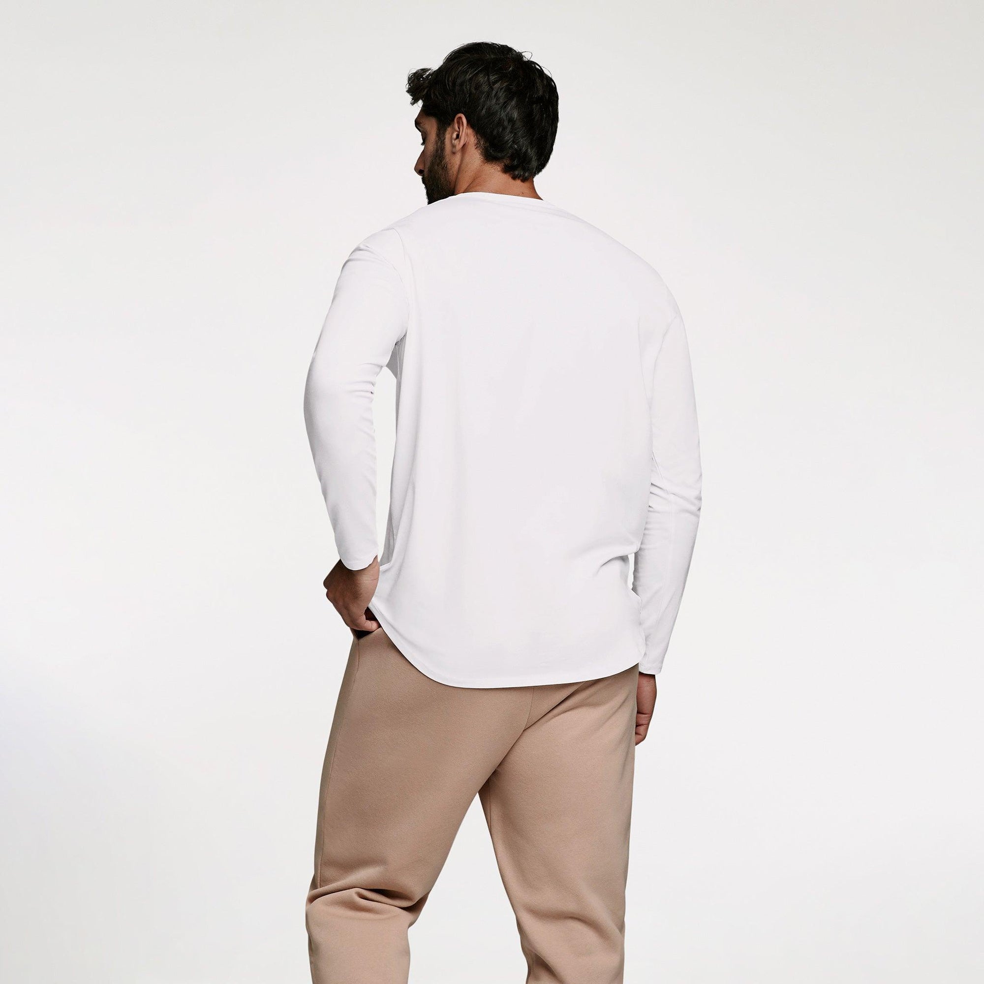 Men's Long Sleeve Curved Hem T-Shirt | White