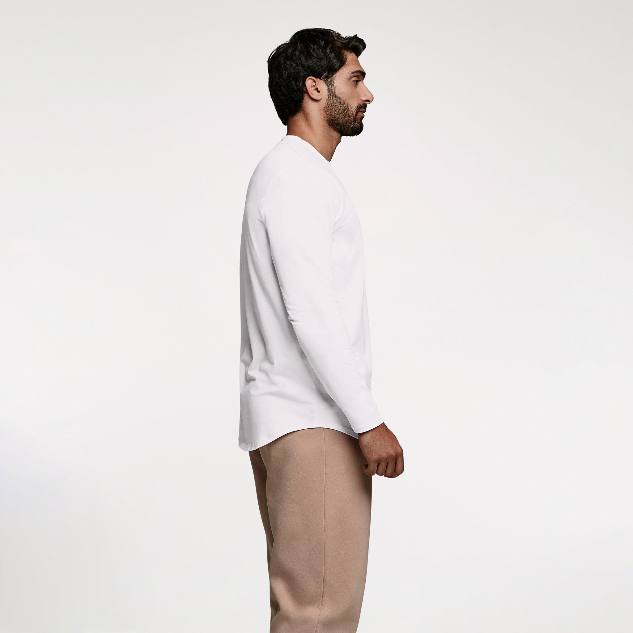 Men's Long Sleeve Curved Hem T-Shirt | White