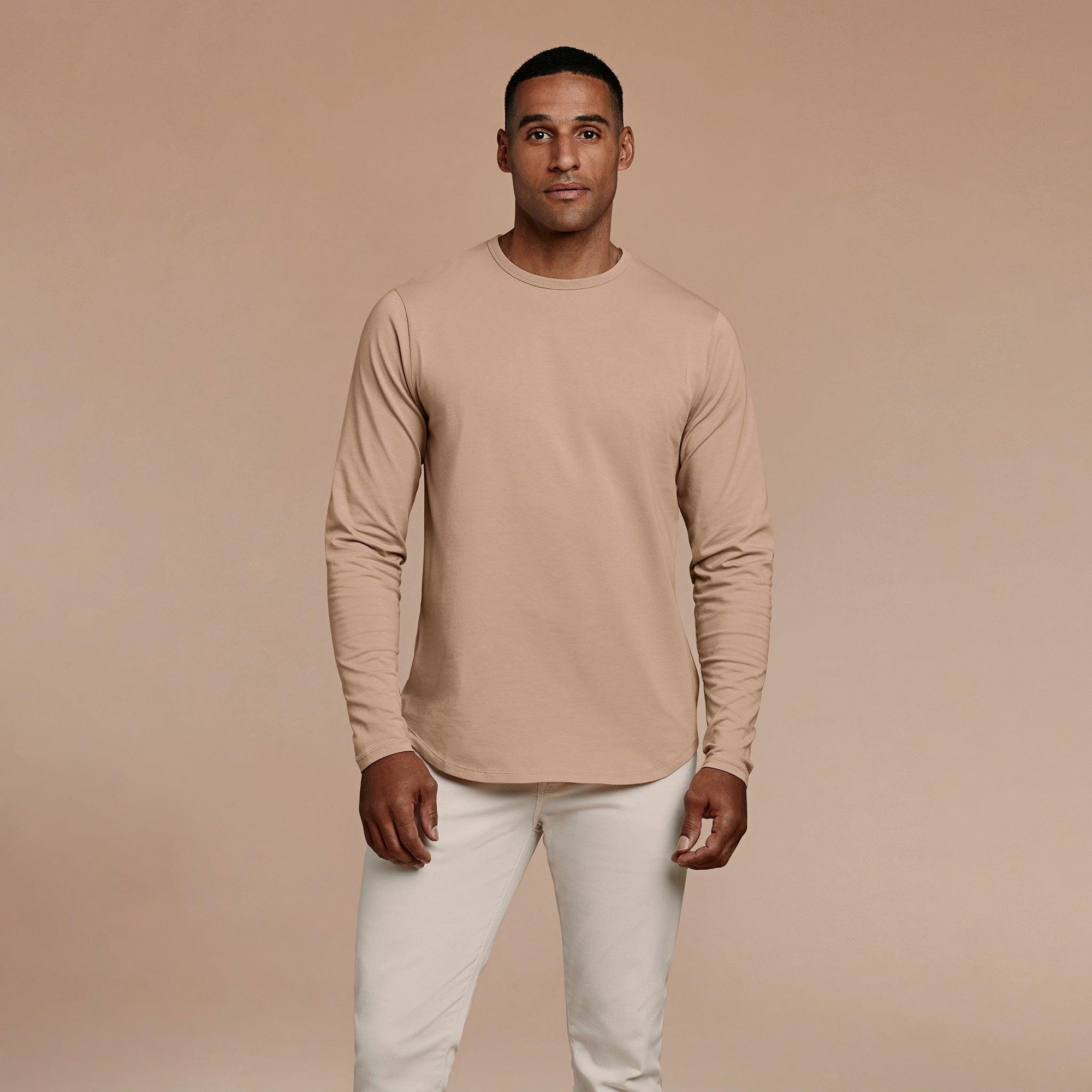 Men's Long Sleeve Curved Hem T-Shirt | Sand