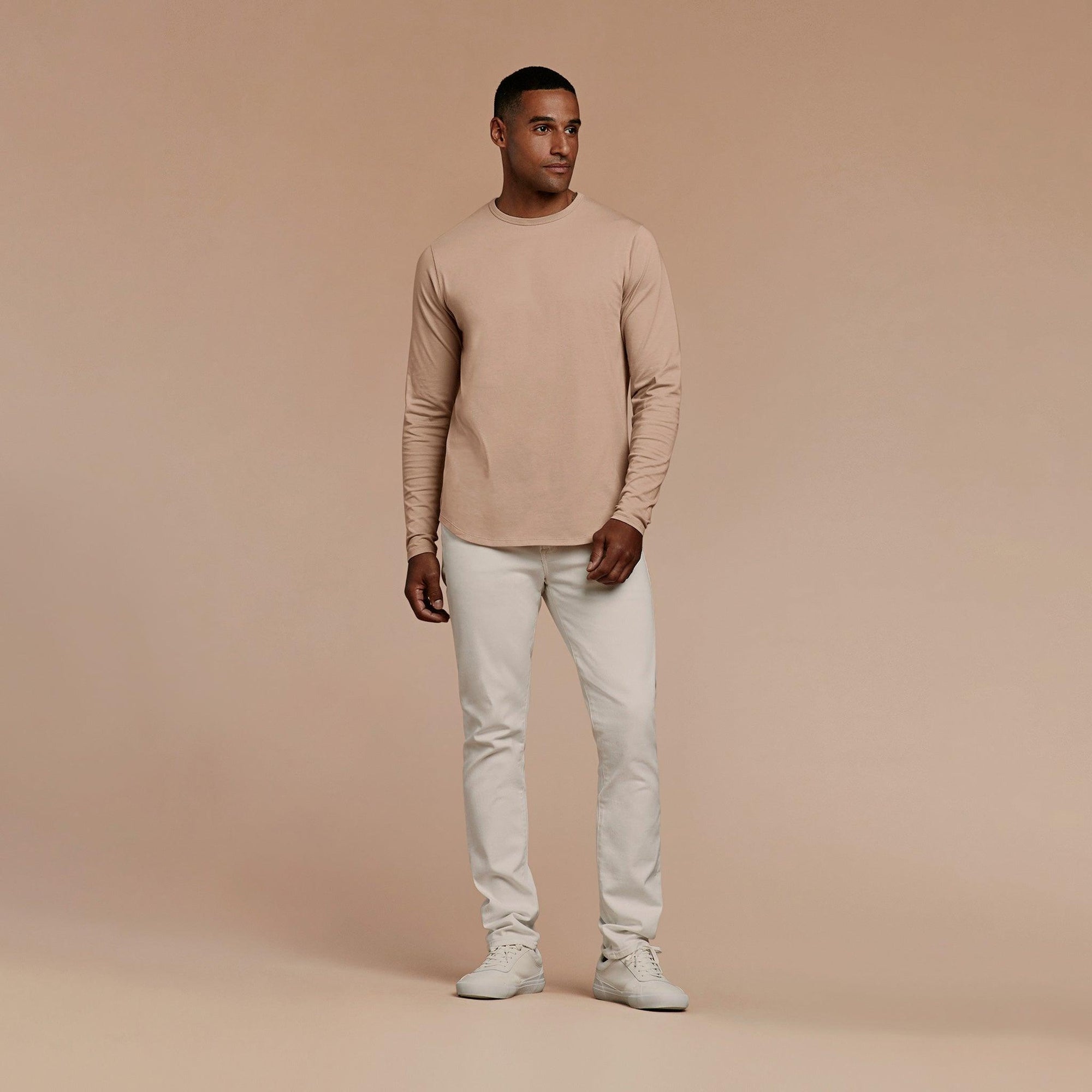 Men's Long Sleeve Curved Hem T-Shirt | Sand