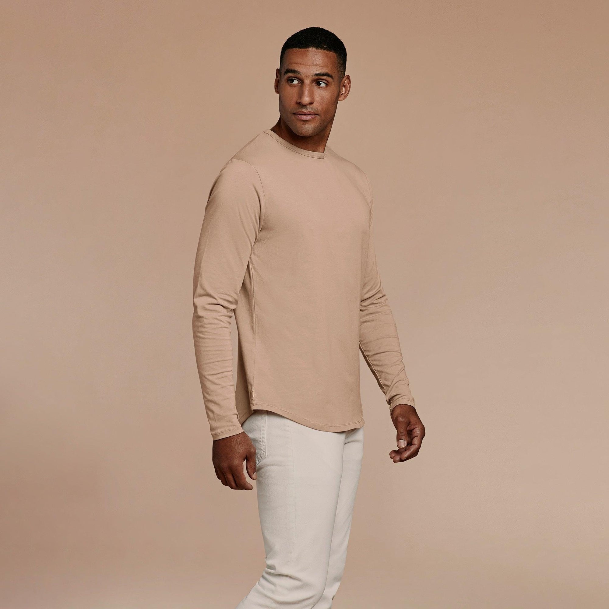 Men's Long Sleeve Curved Hem T-Shirt | Sand