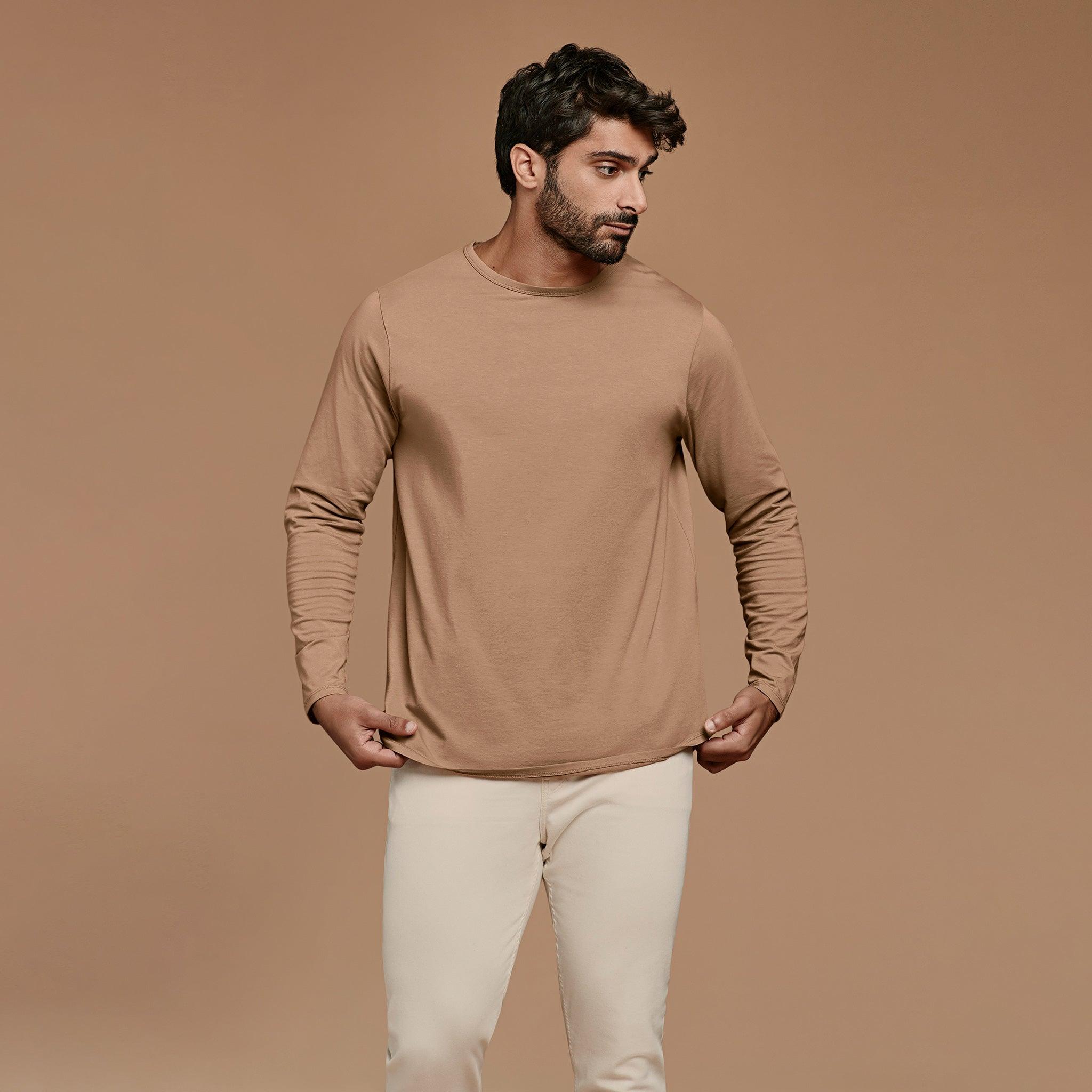 Long Sleeve Curved Hem T Shirt Cinnamon
