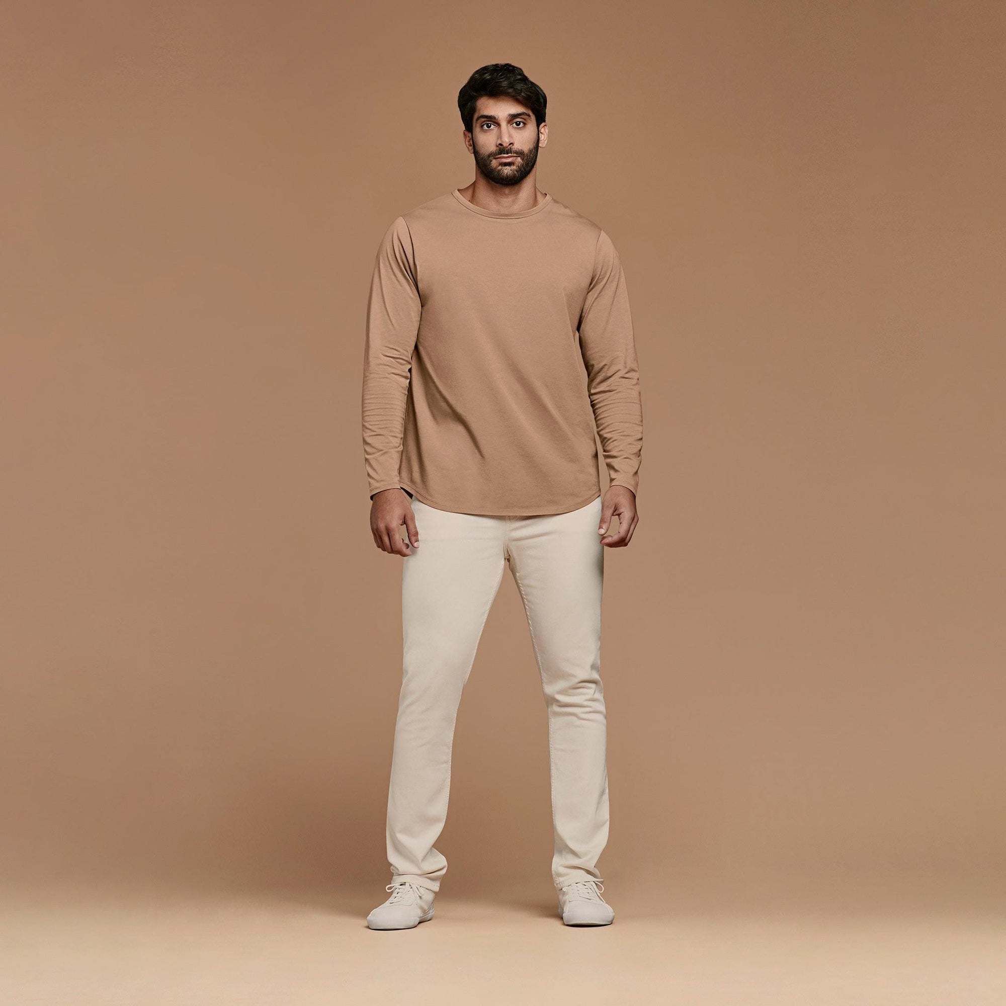 Men's Long Sleeve Curved Hem T-Shirt | Cinnamon