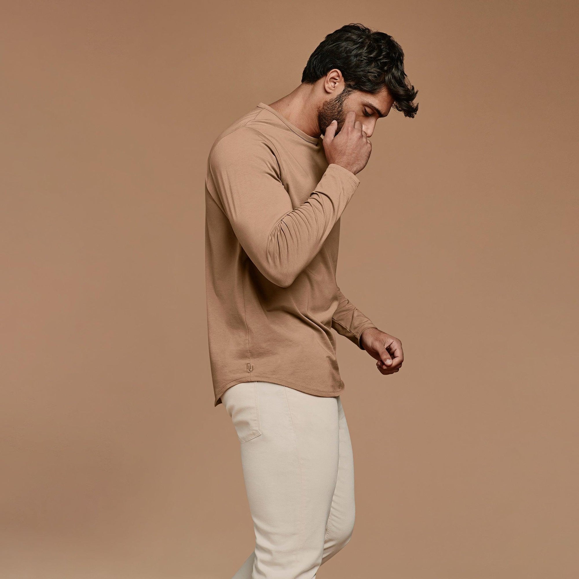 Men's Long Sleeve Curved Hem T-Shirt | Cinnamon