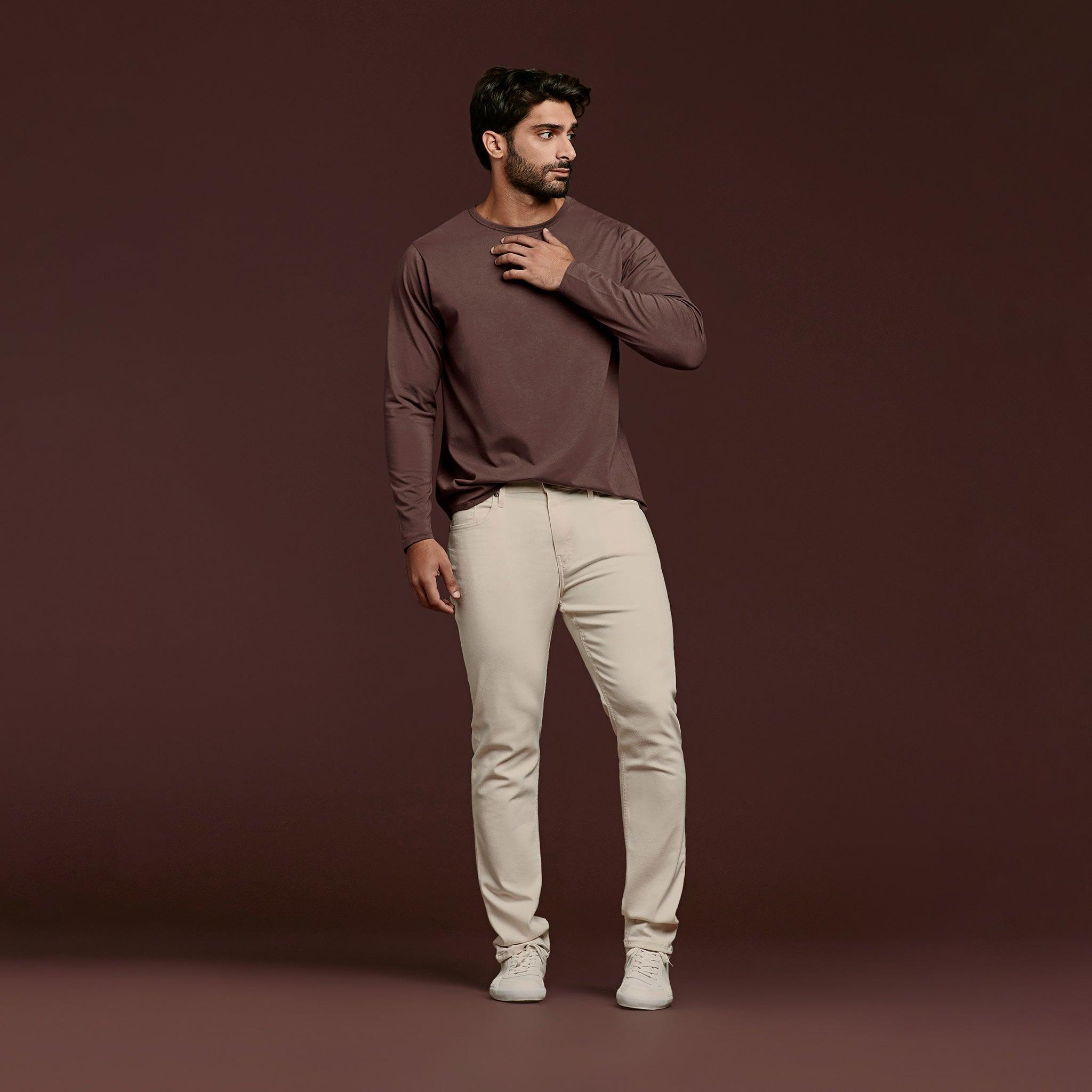 Men's Long Sleeve Curved Hem T-Shirt | Coffee