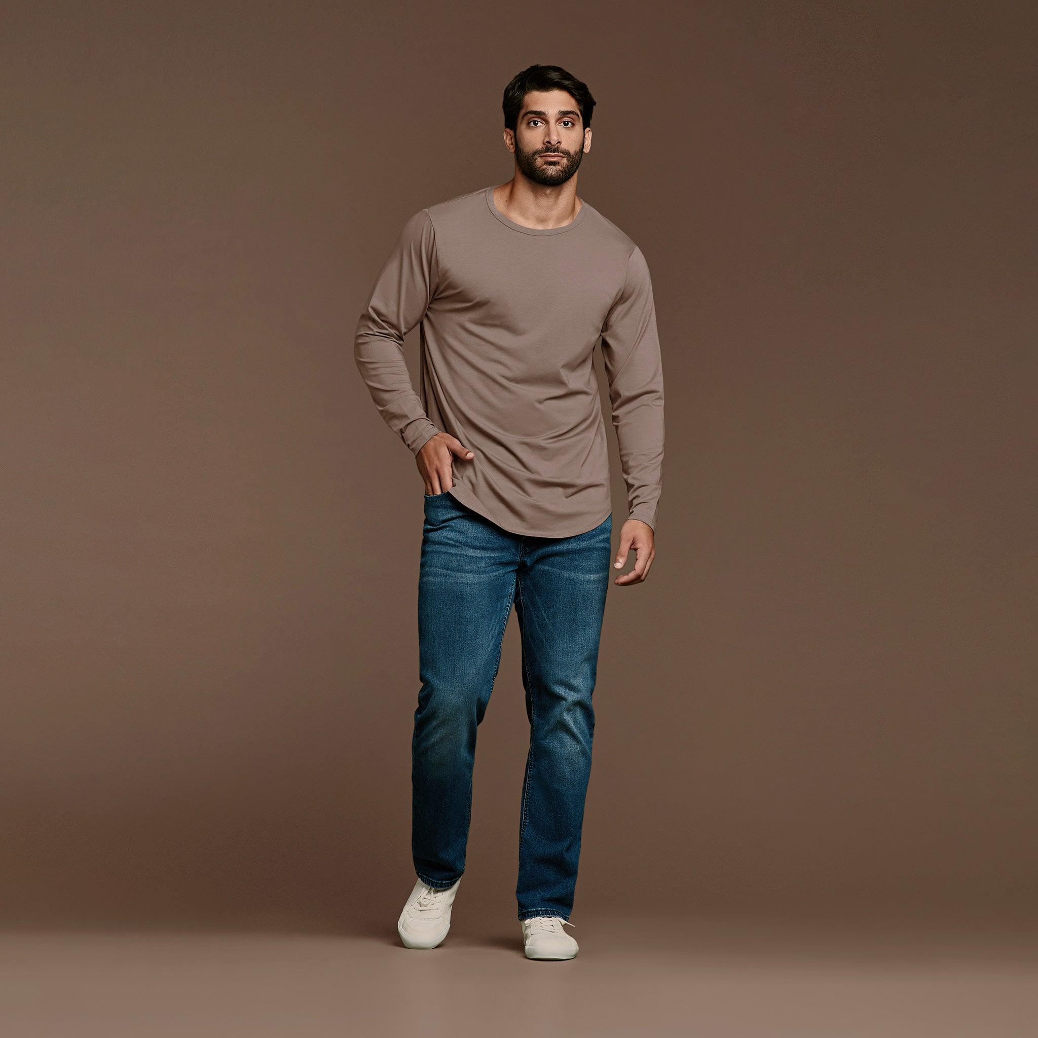 Men's Long Sleeve Curved Hem T-Shirt | Mocha