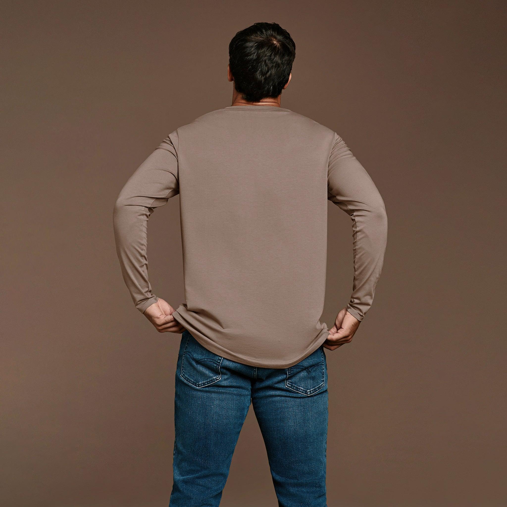 Men's Long Sleeve Curved Hem T-Shirt | Mocha