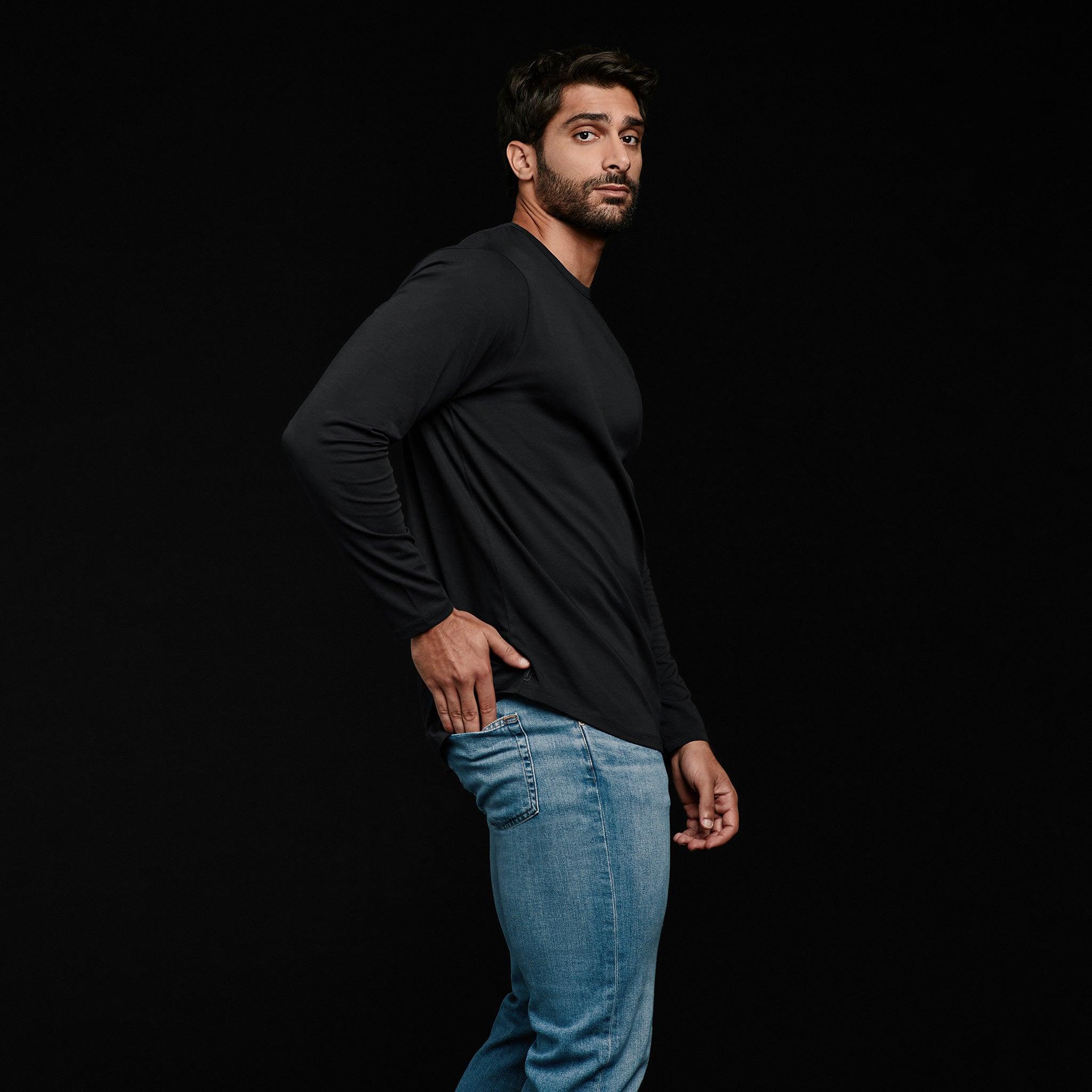 Men's Long Sleeve Curved Hem T-Shirt | Black