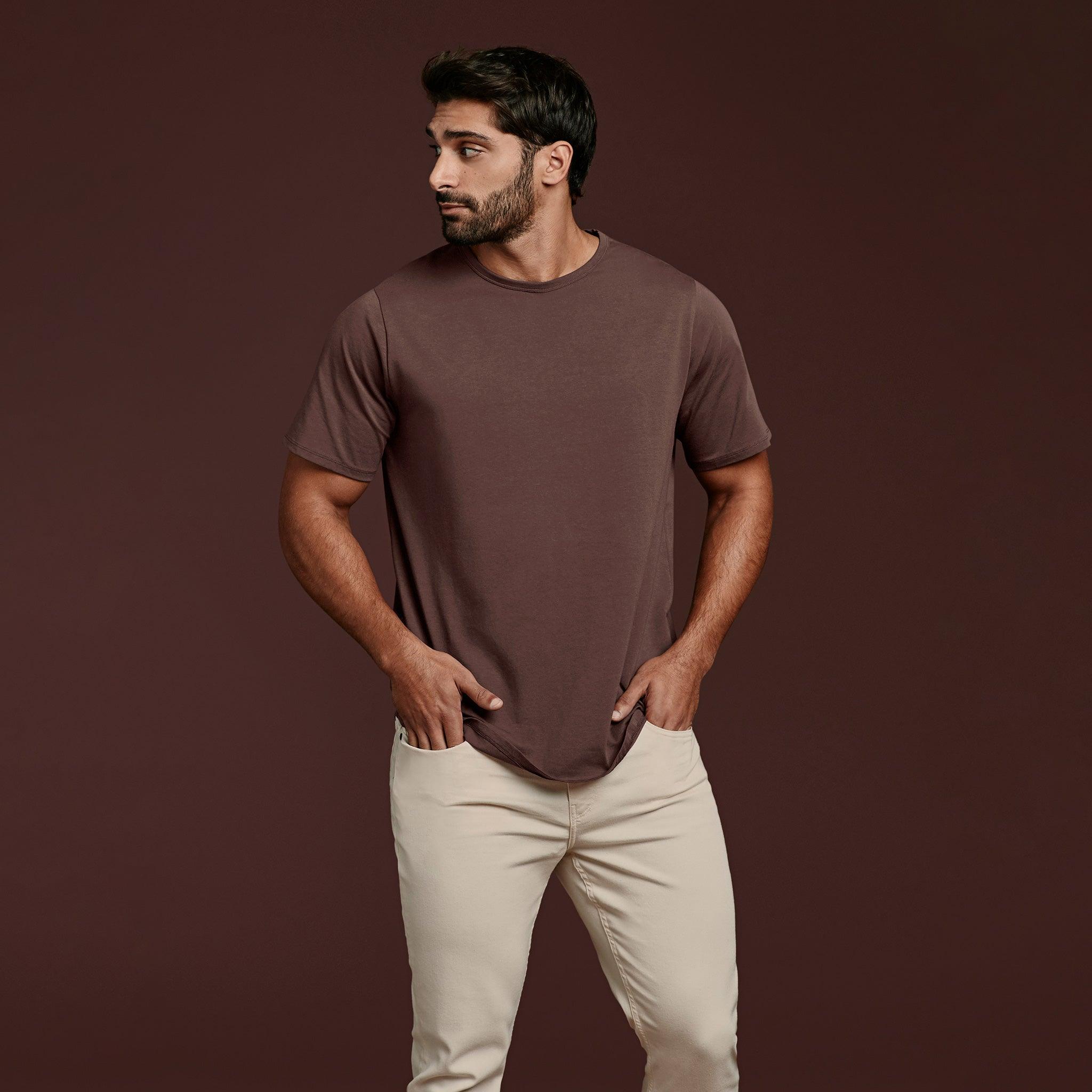Men's Short Sleeve Curved Hem T-Shirt | Coffee