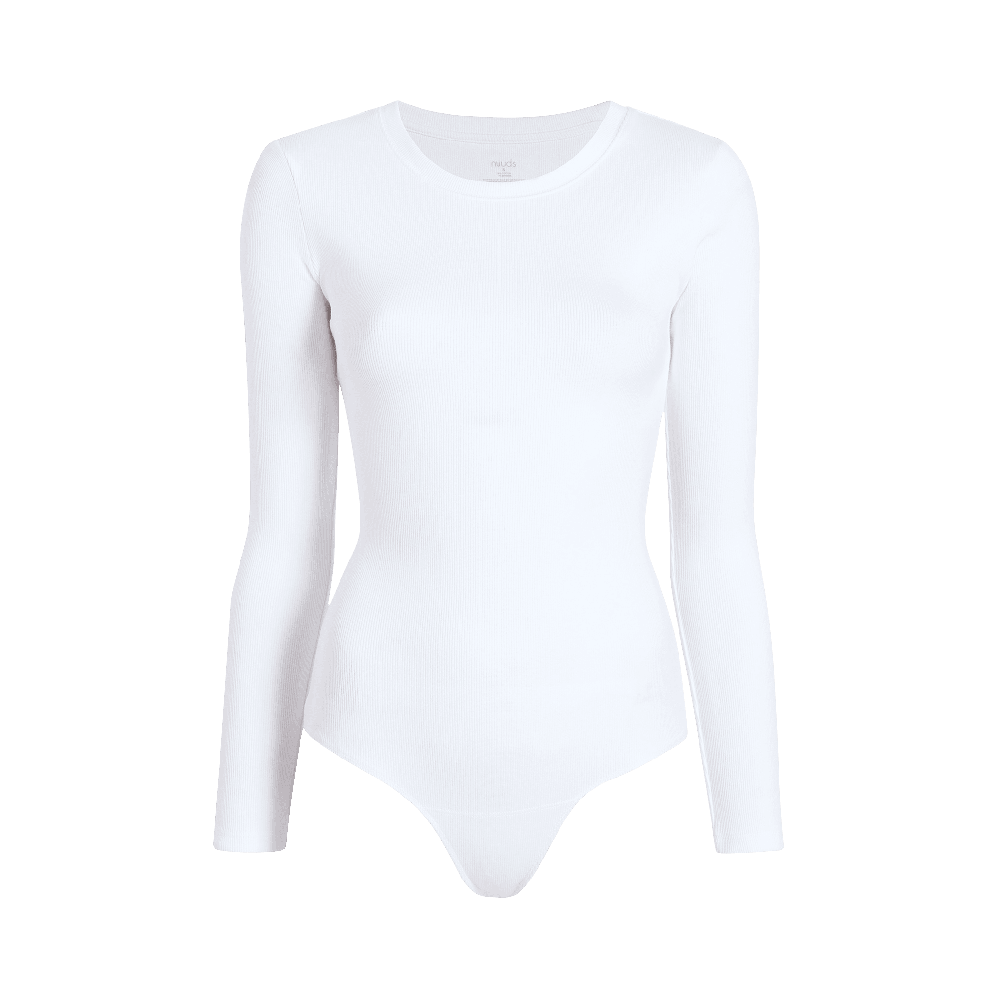 Long Sleeve Ribbed Crewneck Bodysuit | White