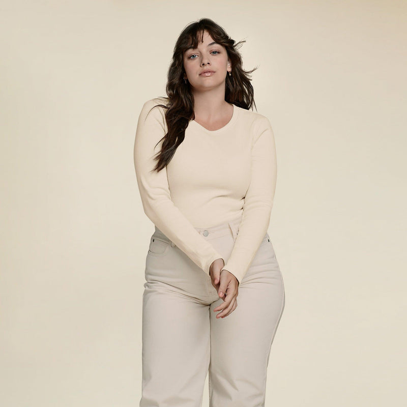 Women's Long Sleeve Ribbed Crewneck Bodysuit | Bone image 