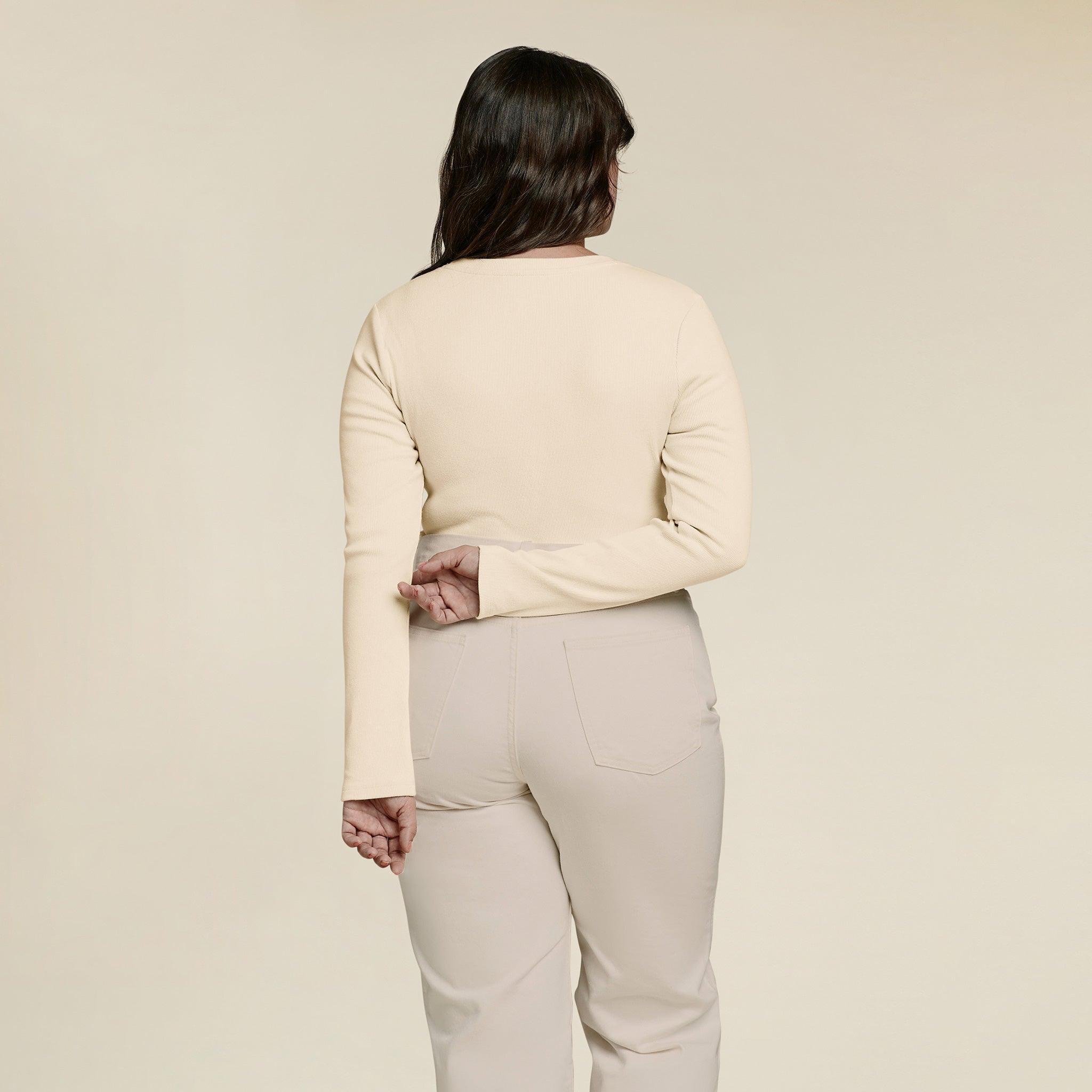 Women's Long Sleeve Ribbed Crewneck Bodysuit | Bone