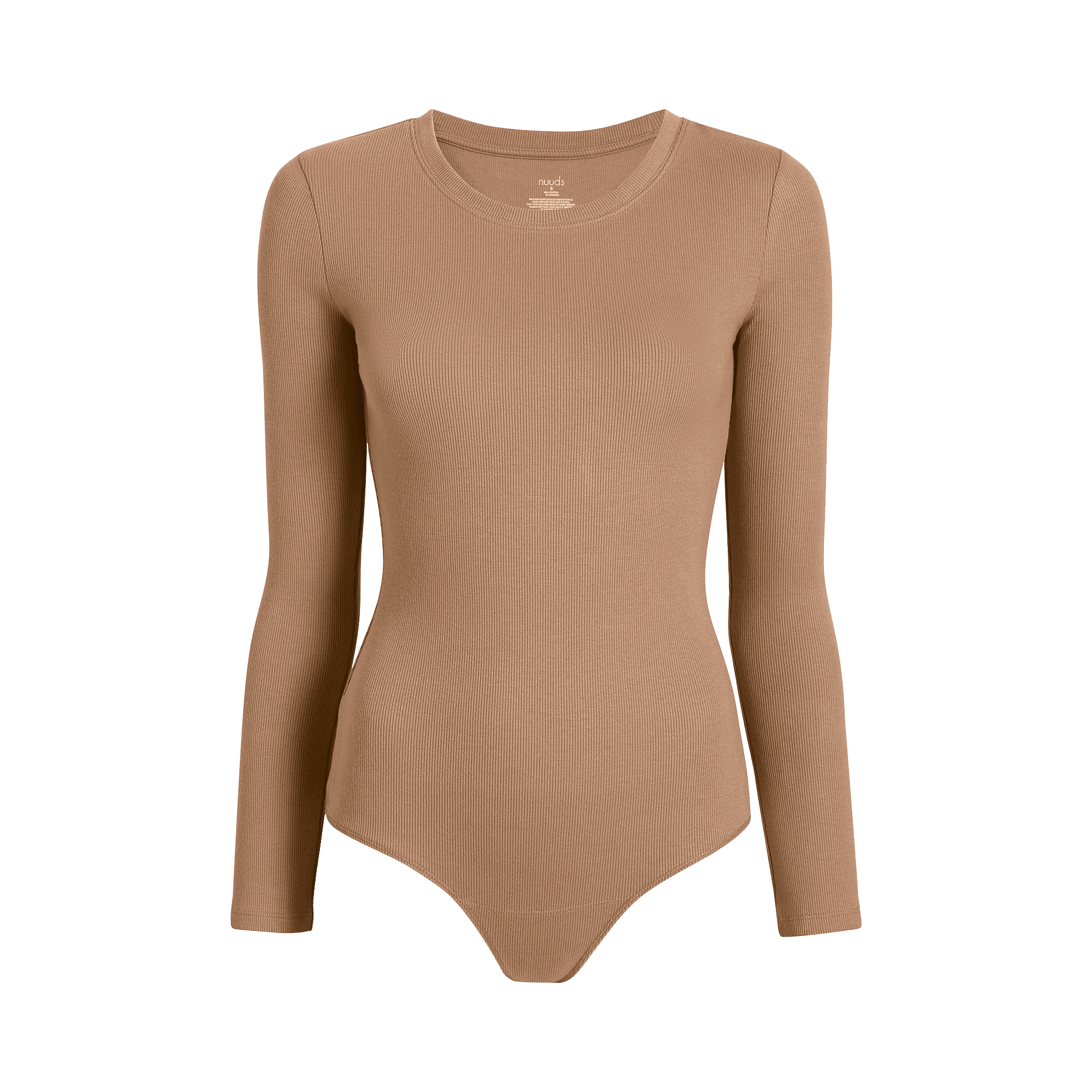 Women's Long Sleeve Ribbed Crewneck Bodysuit | Cinnamon