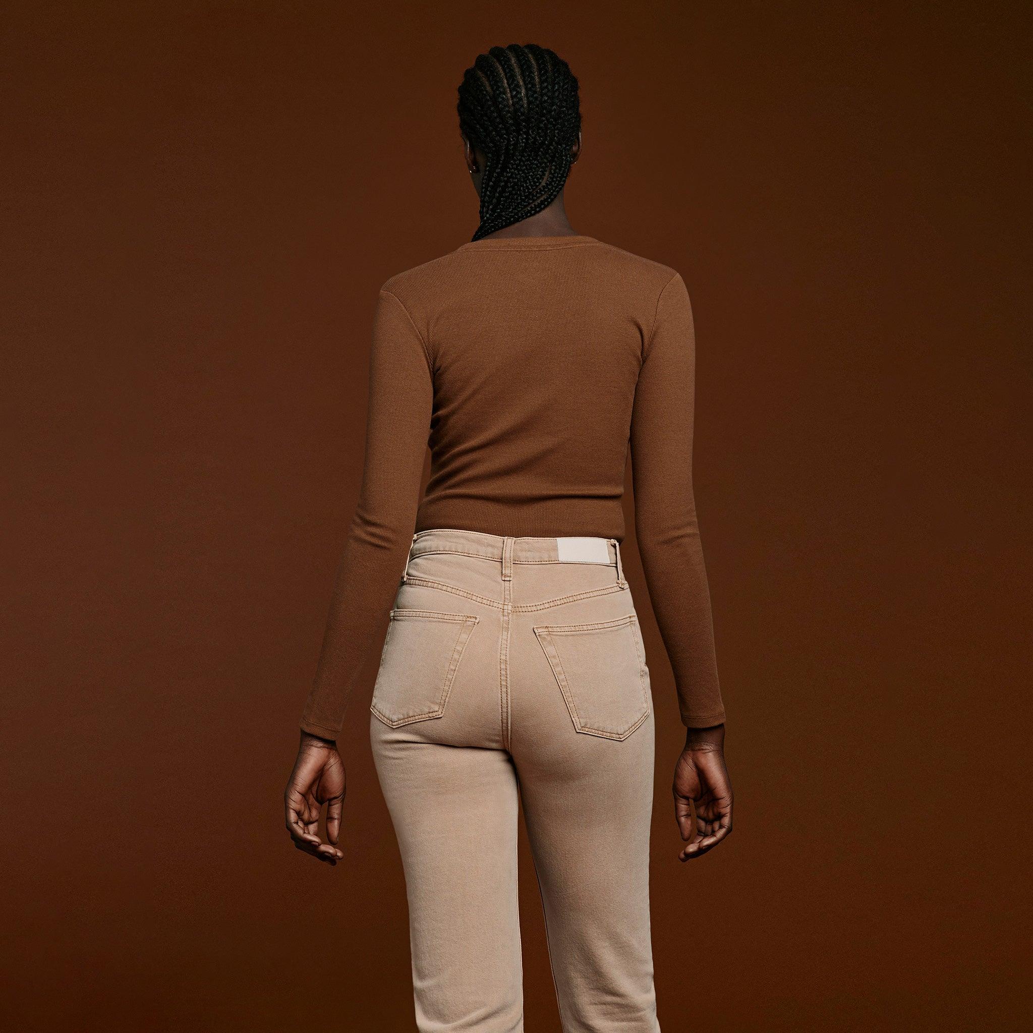 Women's Long Sleeve Ribbed Crewneck Bodysuit | Chocolate